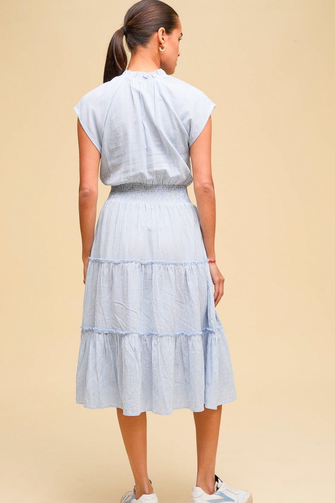 Riley Organic Cotton Dress - Striped Blue and White | Comfortable & Sustainable Women's Summer Dress for Casual Outings & Beach Vacations