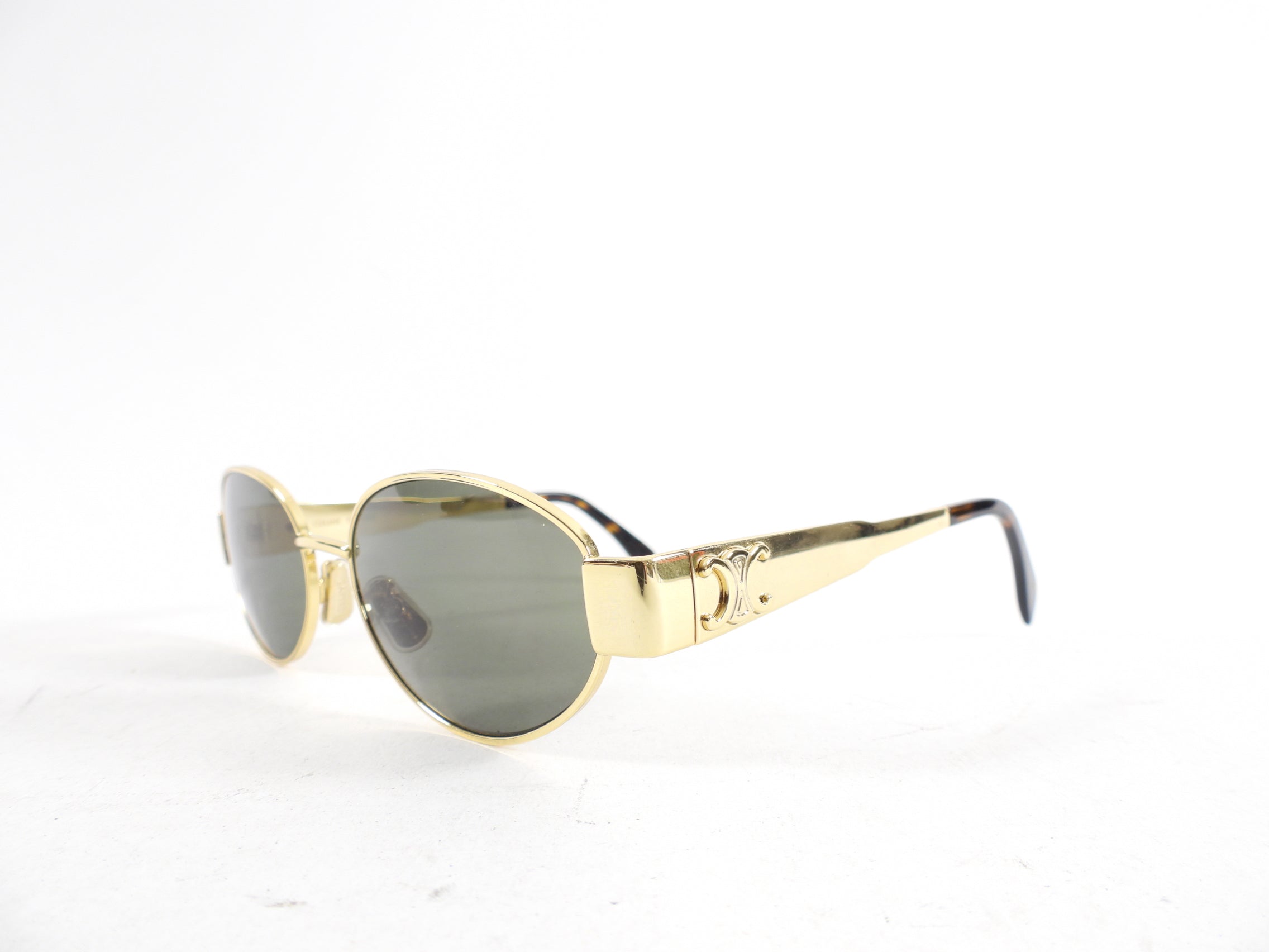 Celine Triomphe Gold Metal 01 Sunglasses with Crossbody Pouch - Luxury Designer Shades for Women - Perfect for Beach, Travel & Fashion Outfits