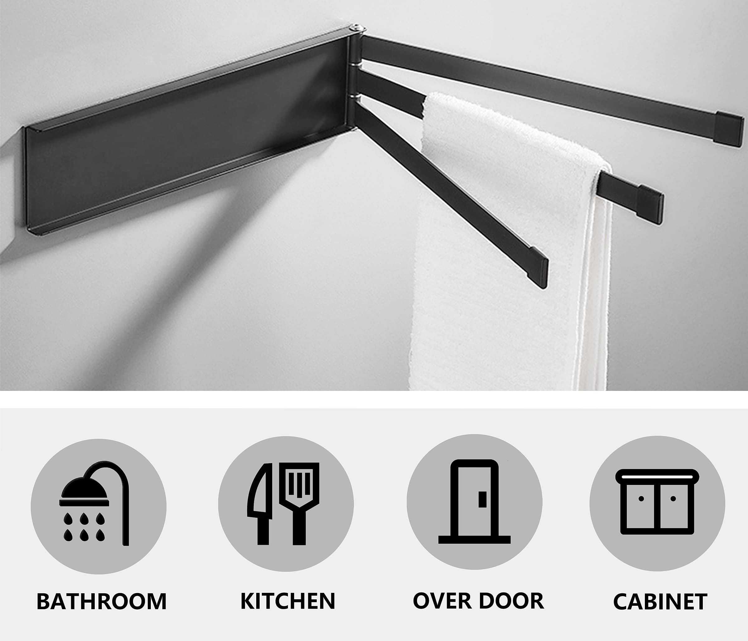 Matte Black Swing Towel Holder Rack - 3-Arm Wall Mounted Swivel Towel Bar for Bathroom & Kitchen Storage | Perfect for Small Spaces, Spa-Like Showers & Organized Home Decor