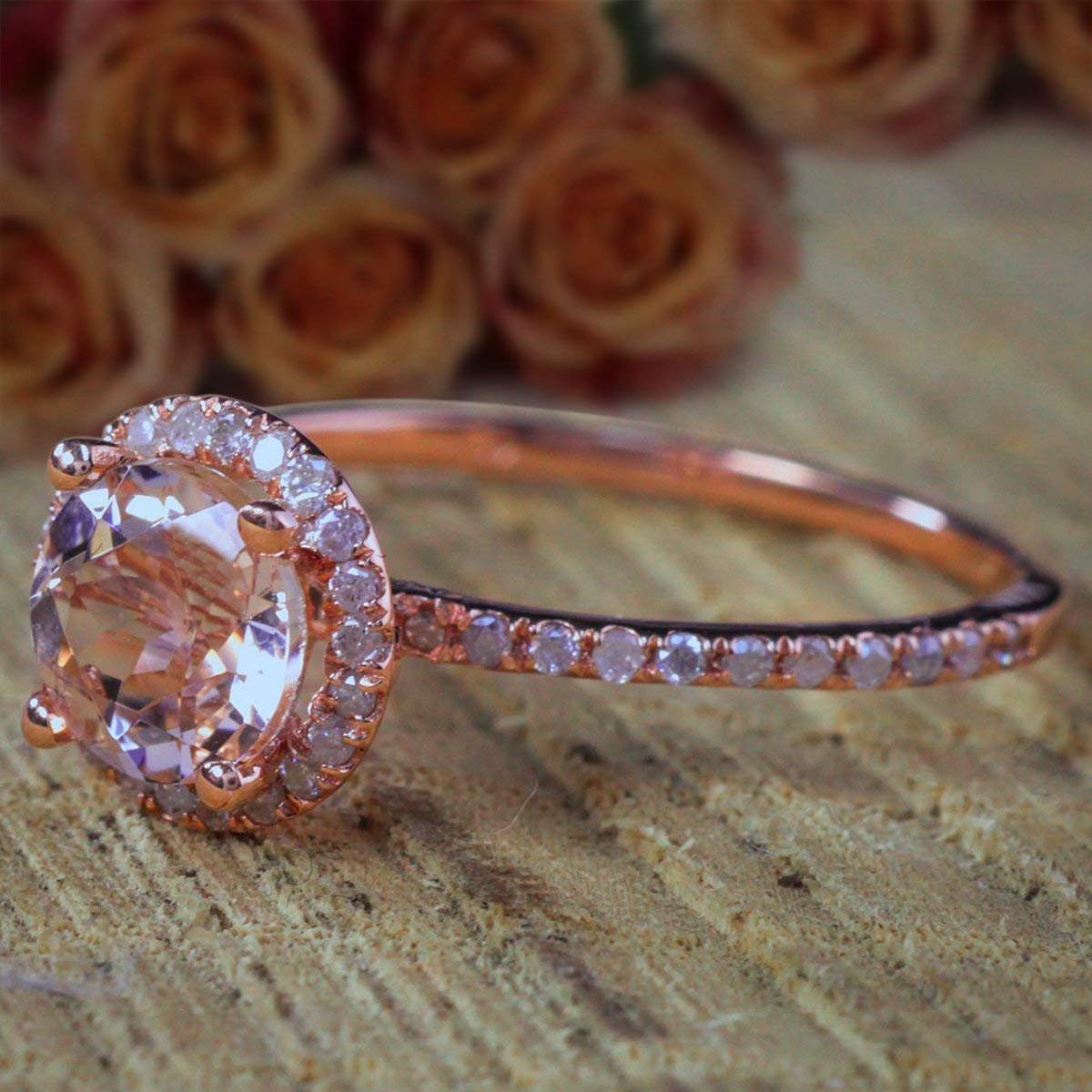 1.50 Carat Morganite Diamond Halo Engagement Ring - Round Cut Pink Morganite with 18k Gold Plating - Perfect for Proposals, Anniversaries & Romantic Occasions