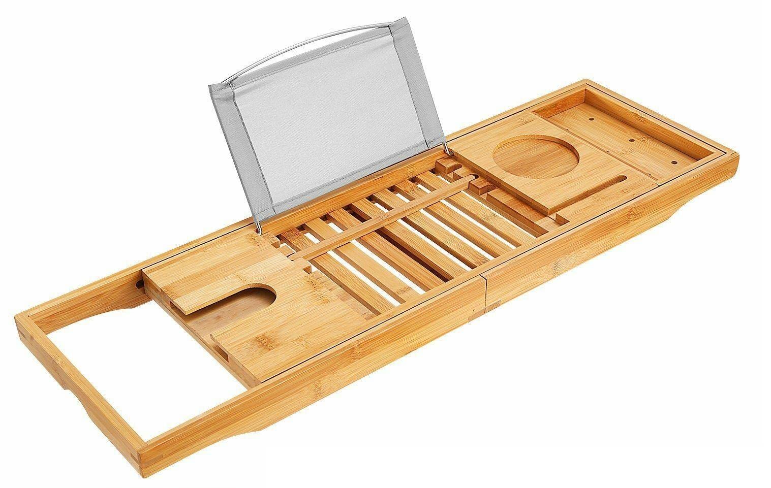 Comul Bathtub Tray - Adjustable Bathtub Caddy with Holder for Books, Tablet, Wine Glass & Phone - Non-Slip Bathroom Organizer for Relaxing Bath, Spa & Self-Care Moments