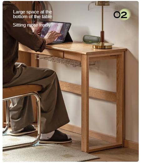 Solid Oak Retractable Writing Desk - Narrow Space-Saving Home Office Desk for Small Rooms & Apartments | Perfect for Study, Work & Remote Learning