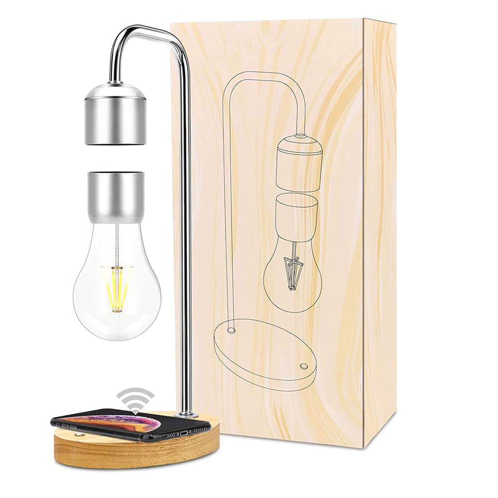 Unique Modern Levitating Lamp with Floating Light & Qi Wireless Charger - Minimalist Home Decor, Warm Night Light for Bedroom, Office, or Gift (Silver Bulb) | Perfect for Relaxation, Meditation & Tech Lovers