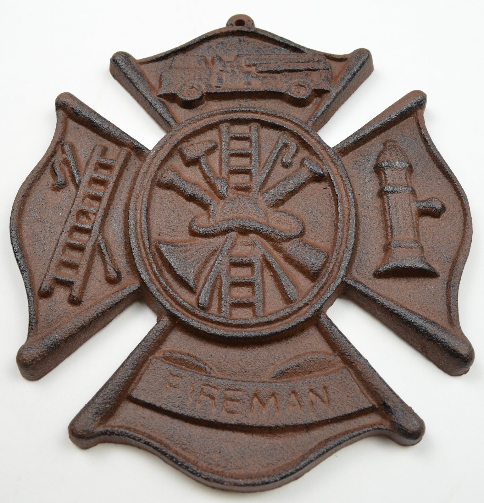 Firefighters Cast Iron Emblem Wall Plaque - Rustic Finish Decor for Home, Office & Fire Station - Perfect for First Responder Gifts & Firefighter Appreciation
