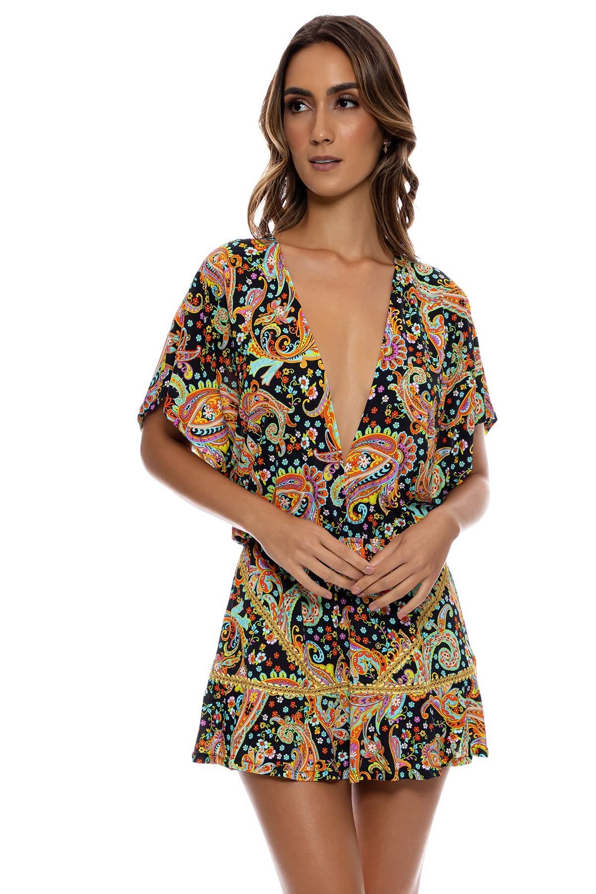 Luli Fama Women's Luli Gypsy Playera Ruffle Dress - Boho Chic Summer Dress for Beach, Vacation & Date Nights
