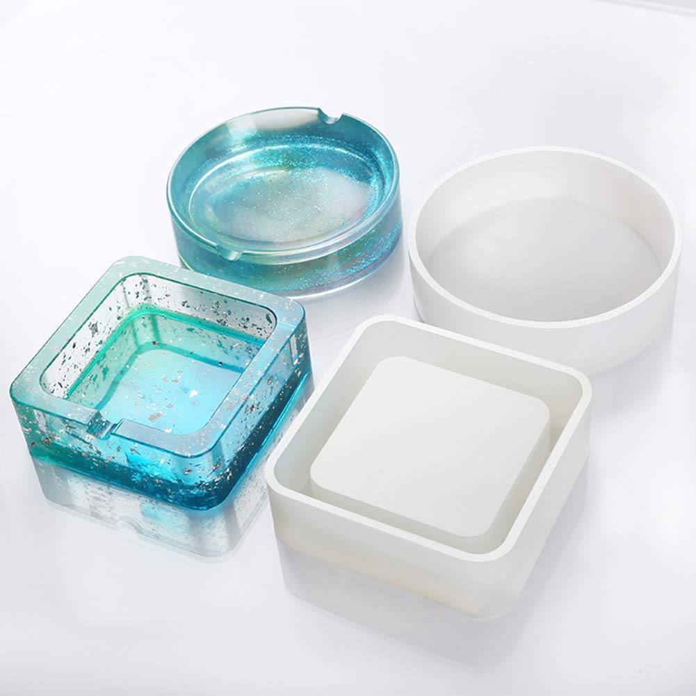 Premium Silicone Ashtray Molds for Resin Casting - Square & Round Large Resin Art Molds - Perfect for DIY Crafts, Home Decor, and Smoking Accessories