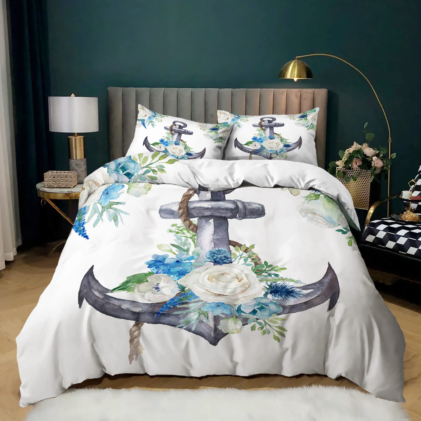 Nautical Theme Twin Size Duvet Cover Set - Ocean Sea World Bedding for Boys, Girls & Kids | Includes 13 Pillow Shams & Zipper Closure | Perfect for Coastal Themed Bedrooms & Kids' Room Decor