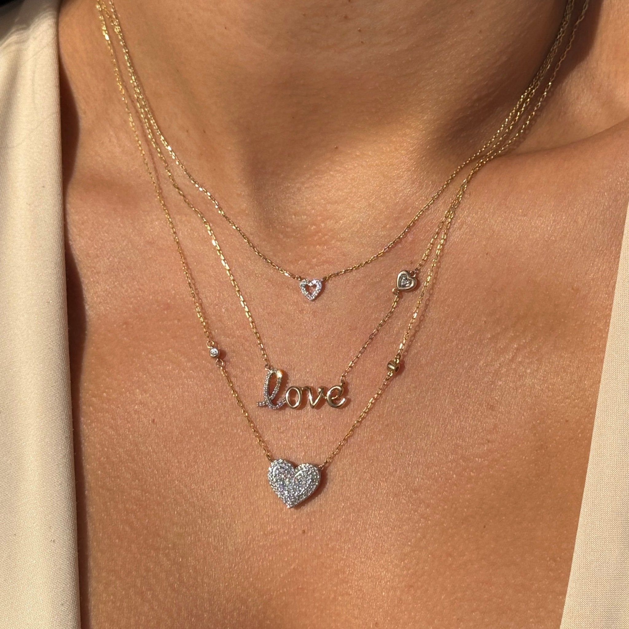 14k Yellow Gold Diamond Love Necklace for Women - Elegant Heart Pendant Jewelry Gift for Anniversary, Valentine's Day & Special Occasions