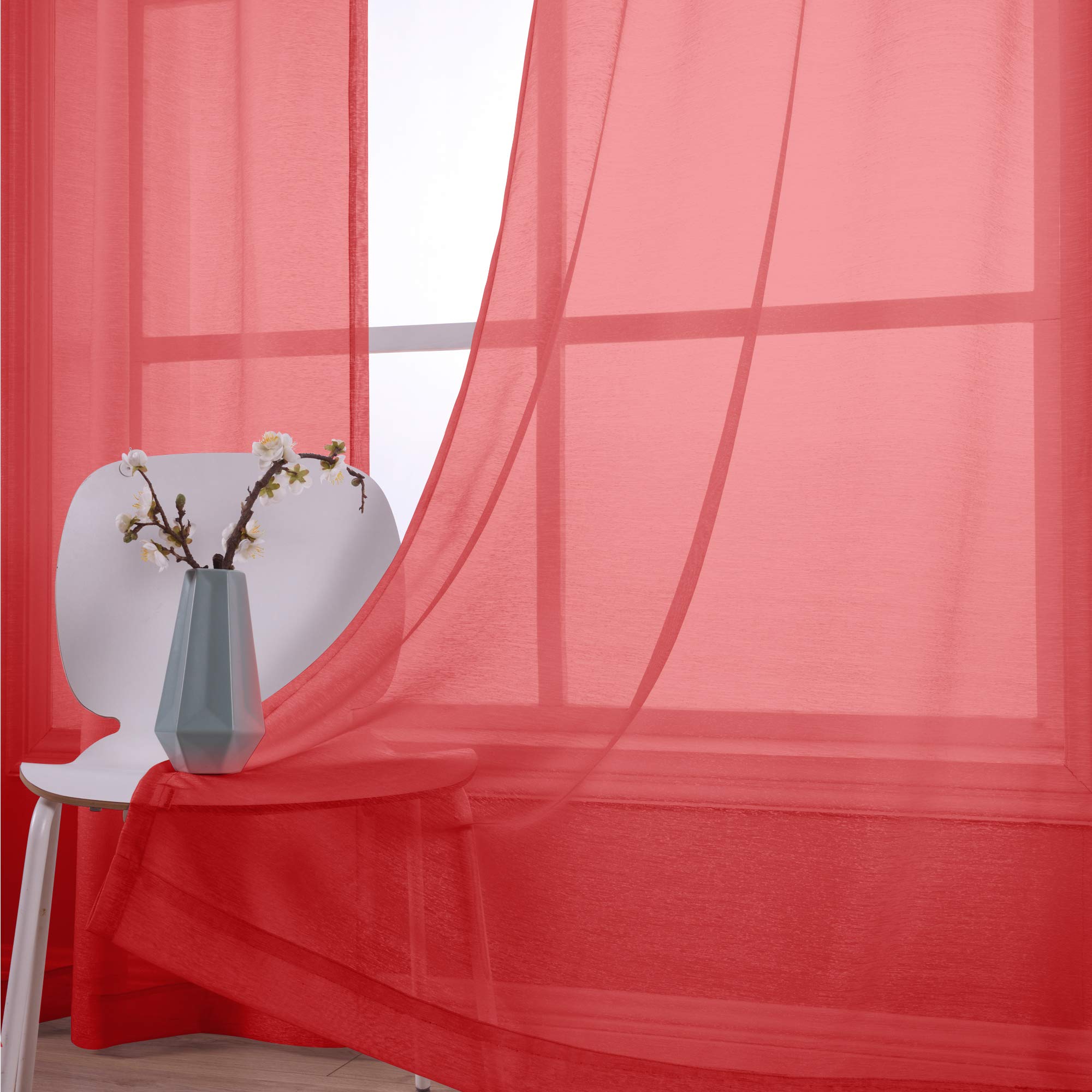 KOUFALL 108 Inch Long Red Curtains - Set of 2 Panels with Grommet Top, Faux Linen Semi-Sheer Window Drapes for Living Room & Bedroom Decor | Perfect for Home Theater, Photo Backdrops, and Party Decorations
