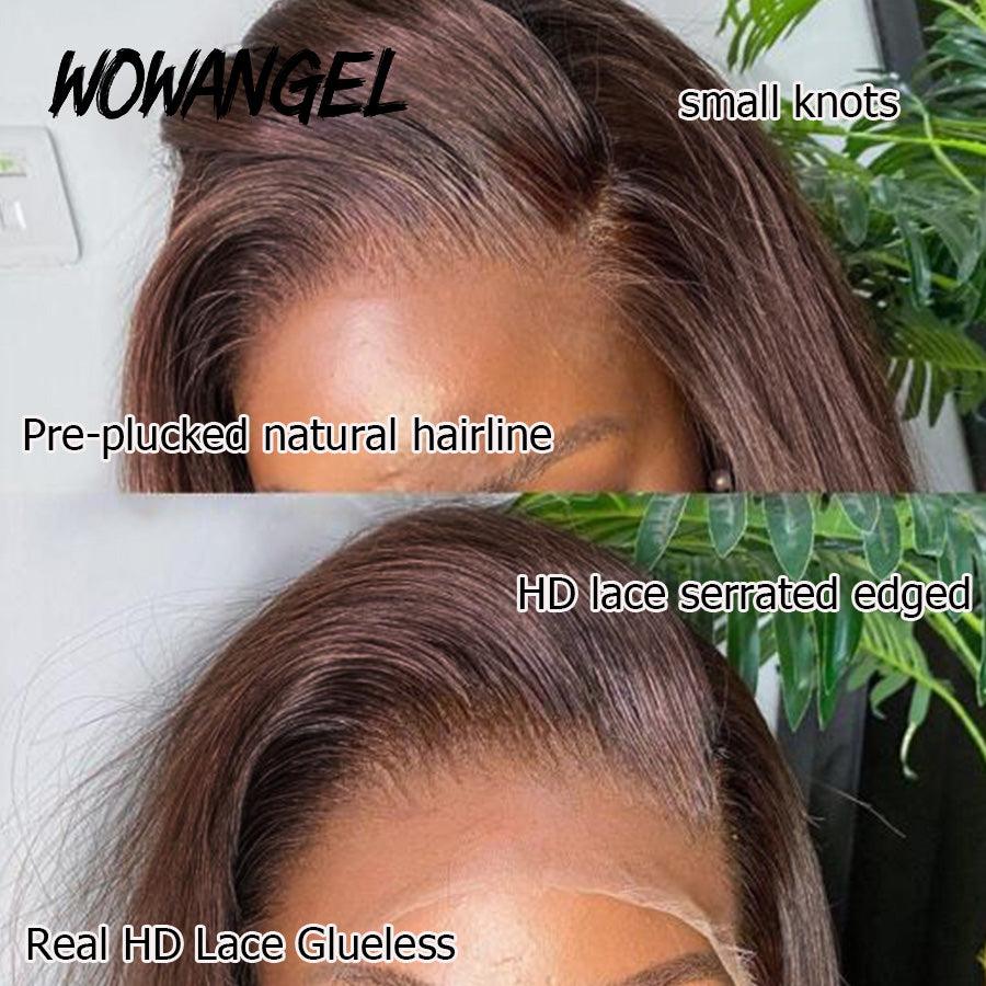 WOWANGEL Straight #4 Dark Brown 13X6 HD Lace Front Wig Human Hair - Natural Look for Daily Wear & Cosplay