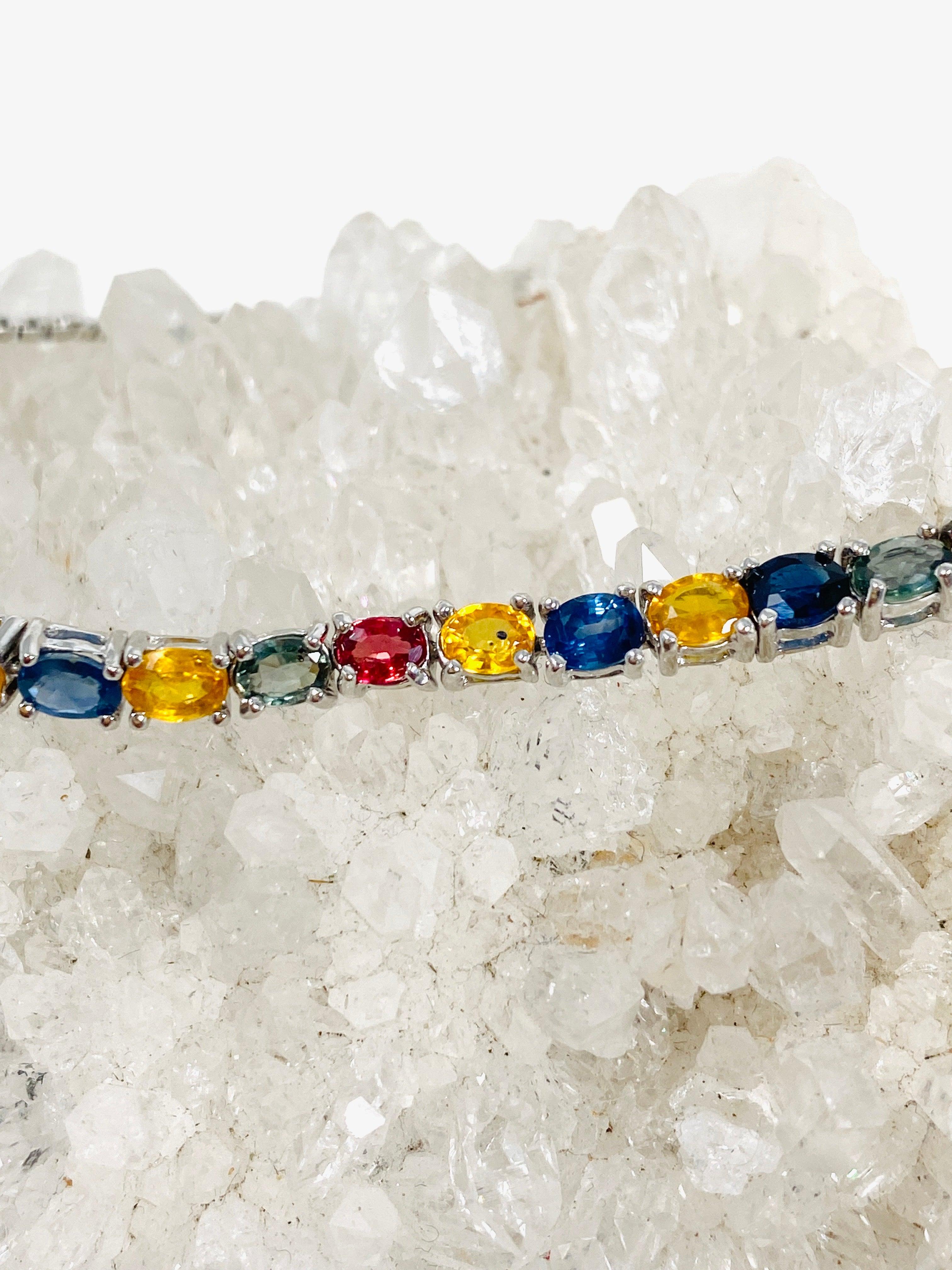 Multi-Colored Sapphire Lariat Bracelet SSGJ 83 - Elegant Adjustable Jewelry for Women, Perfect for Parties, Weddings & Special Occasions