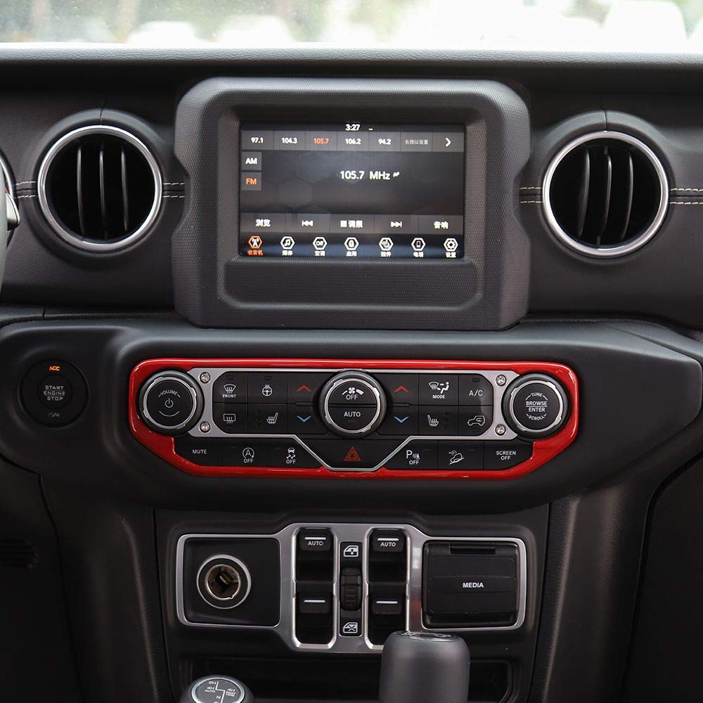 CheroCar JL JT Center Control Air Conditioner Switch Cover Trim Frame Decoration for 2018-2020 Jeep Wrangler JL JLU & 2020 Jeep Gladiator JT | Red Interior Accessories | Upgrade Your Jeep's Dashboard Style