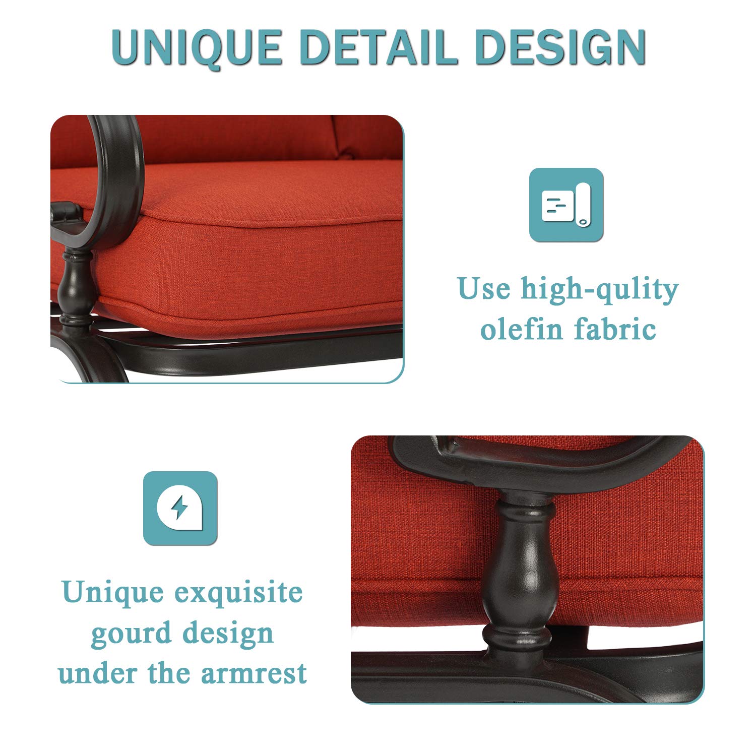 SOLAURA 2-Piece Outdoor Loveseat Set with Coffee Table - Wrought Iron Frame & Red Cushions - Patio Garden Bench Sofa for Backyard, Poolside, and Terrace Relaxation