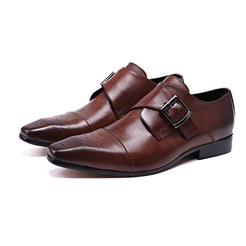 Premium Men's Monk Strap Dress Shoes - Genuine Leather Business & Wedding Footwear - Brown Size 39/UK 6.5/US 7 - Perfect for Formal Events, Office Wear & Special Occasions