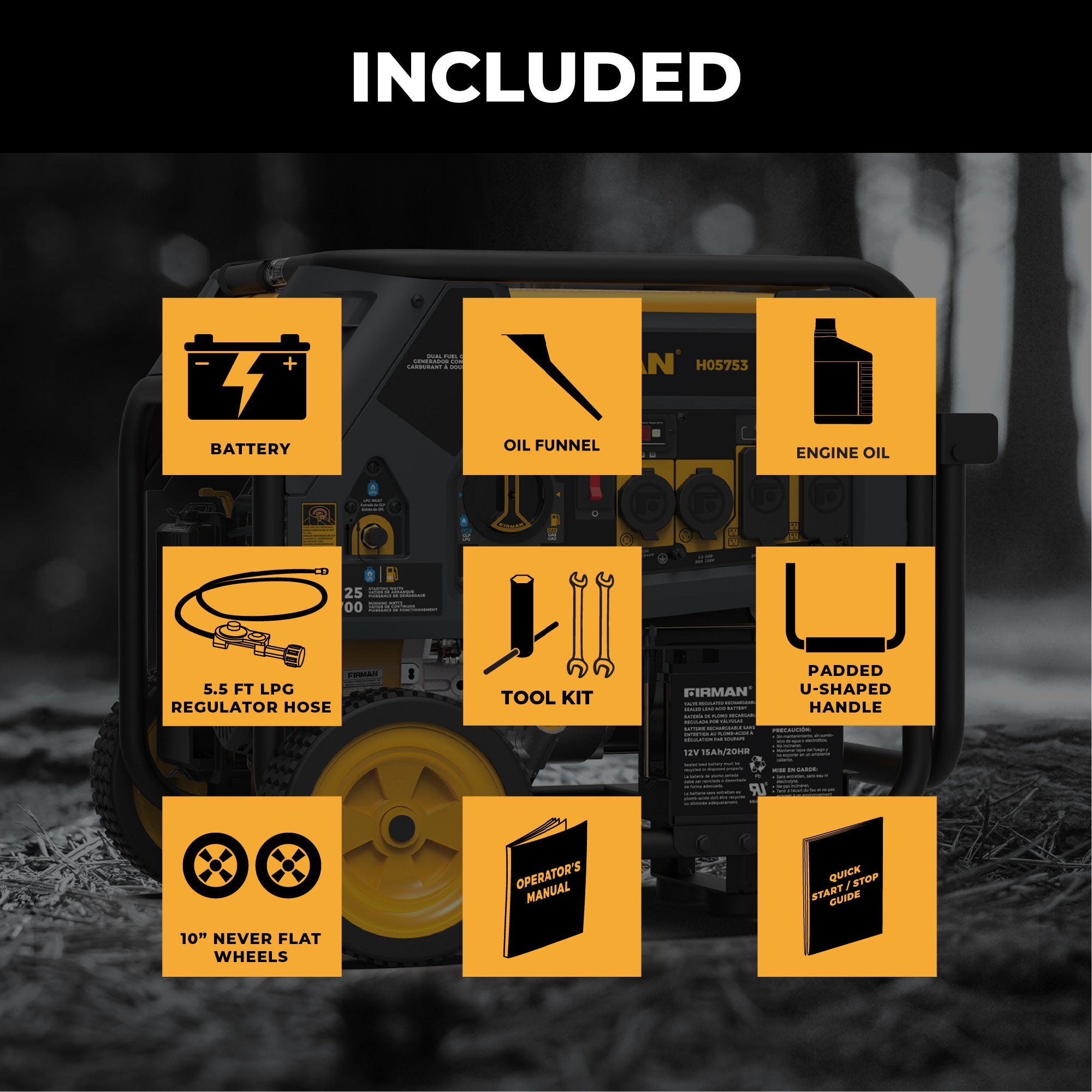 Dual Fuel Portable Generator 5700W with Electric Start - 120/240V Output for Camping, Home Backup & Outdoor Power