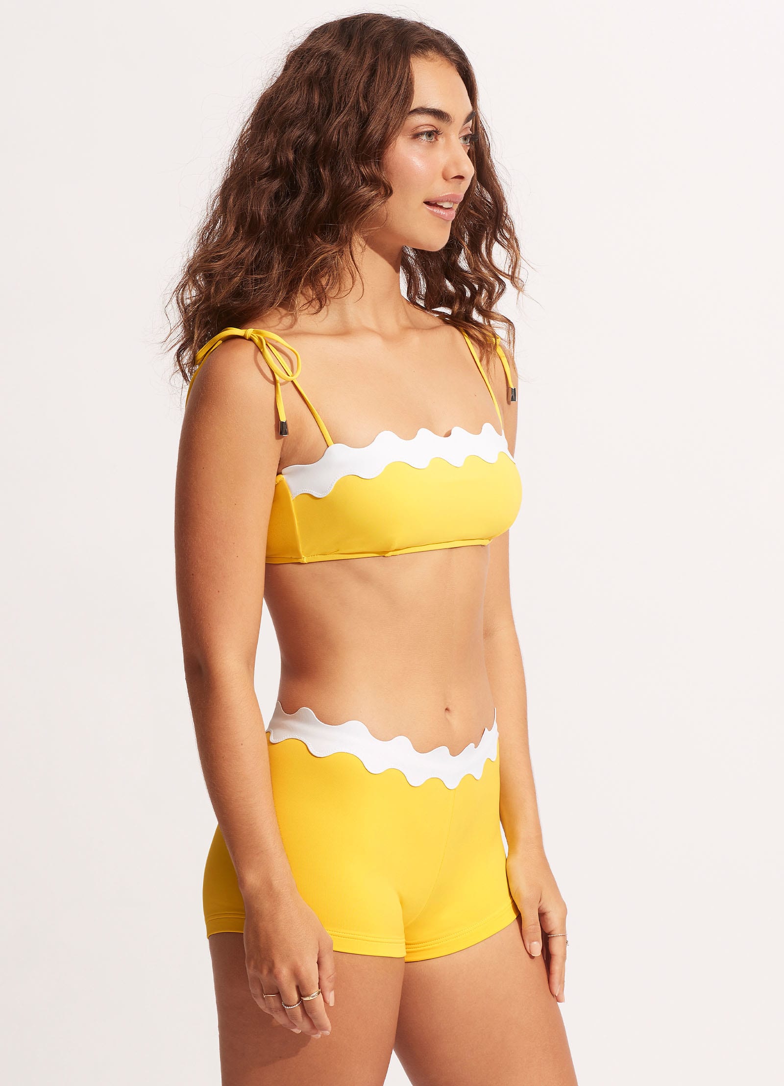 Gia Ric Rac Boyleg Bikini Bottom - High Waisted Swimwear for Women, Citrus Color, Comfortable & Stylish Beachwear for Summer Vacation & Pool Parties