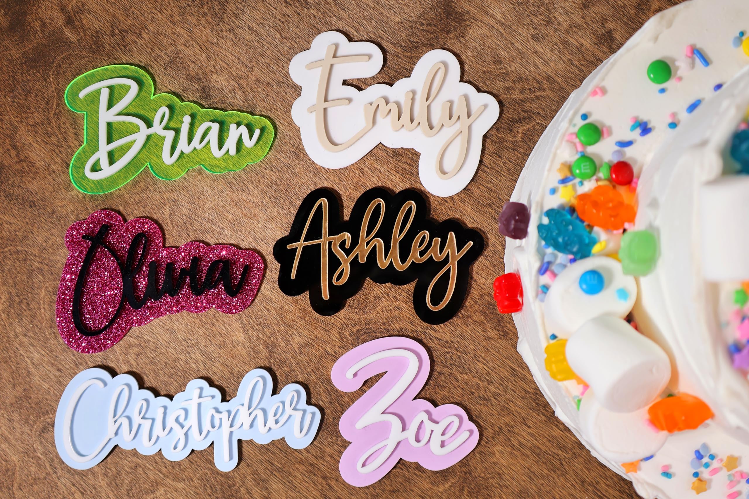 Custom 3D Acrylic Cake Toppers - Personalized Wedding, Birthday & Anniversary Cake Tags - 2 Layer Cake Name Plaques - Elegant Cake Charms for Special Celebrations | Perfect for Wedding Cakes, Birthday Desserts & Anniversary Parties