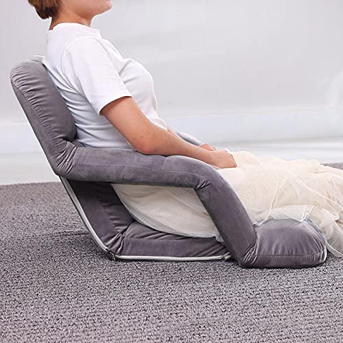 WoodShine Adjustable 6-Position Padded Floor Chair with Arms - Foldable Floor Seating for Gaming, Meditation & Reading - Ergonomic Back Support - 43