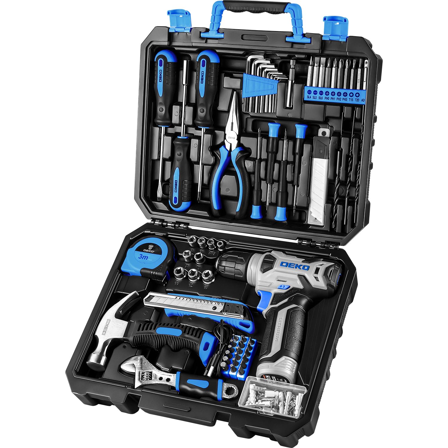 DEKOPRO 126-Piece Cordless Drill Set - 8V Blue Power Drill, Home Tool Kit with Accessories - Perfect for DIY Projects, Home Repairs, and Women's Hand Tool Kits