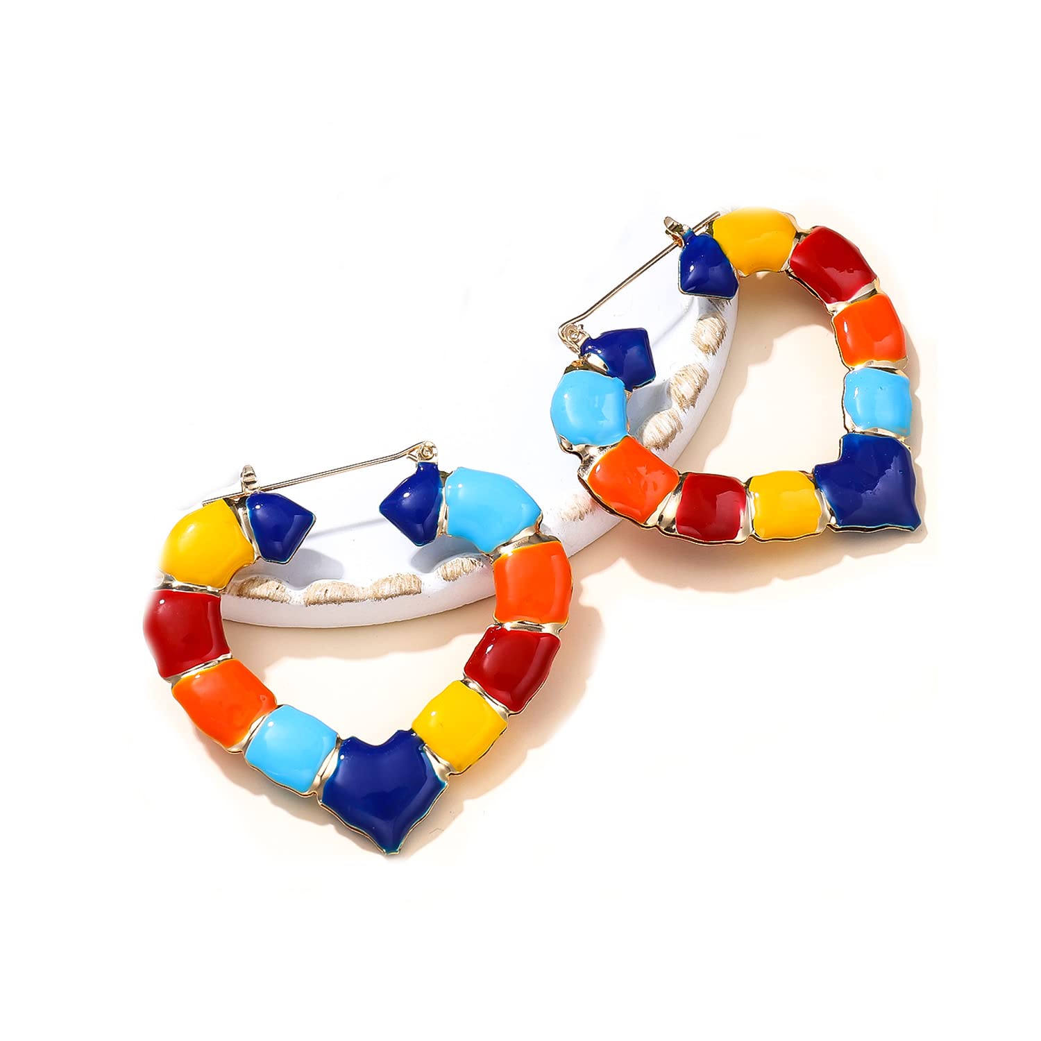 Hypoallergenic Geometric Rainbow Earrings for Women - Statement Heart, Square & Chunky Hoop Earrings | Hollow Round Thick Hoops Jewelry Gift for Girls | Perfect for Valentine's Day, Birthday & Anniversary | Everyday Wear, Parties & Special Occasions