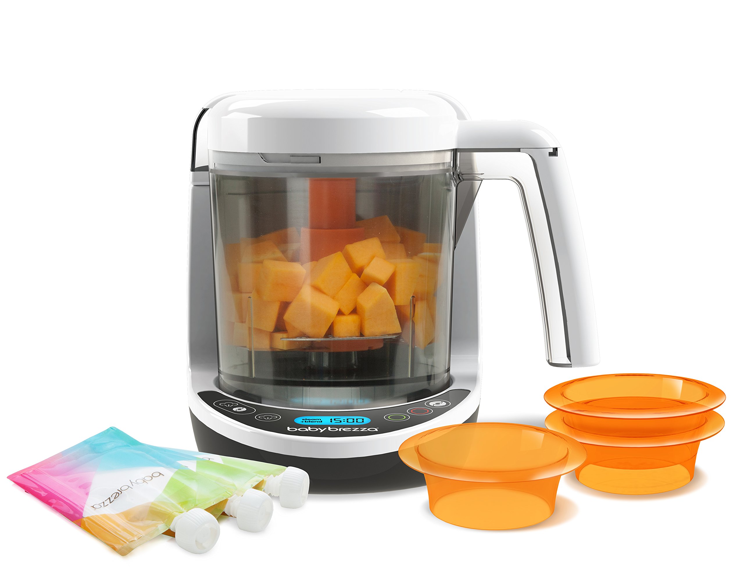 Baby Brezza All-in-One Baby Food Maker & Blender - Steam Cook & Puree Organic Infant Food for Pouches - Includes 3 Reusable Pouches + Funnels - Perfect for Homemade Baby Purees & Toddler Meals