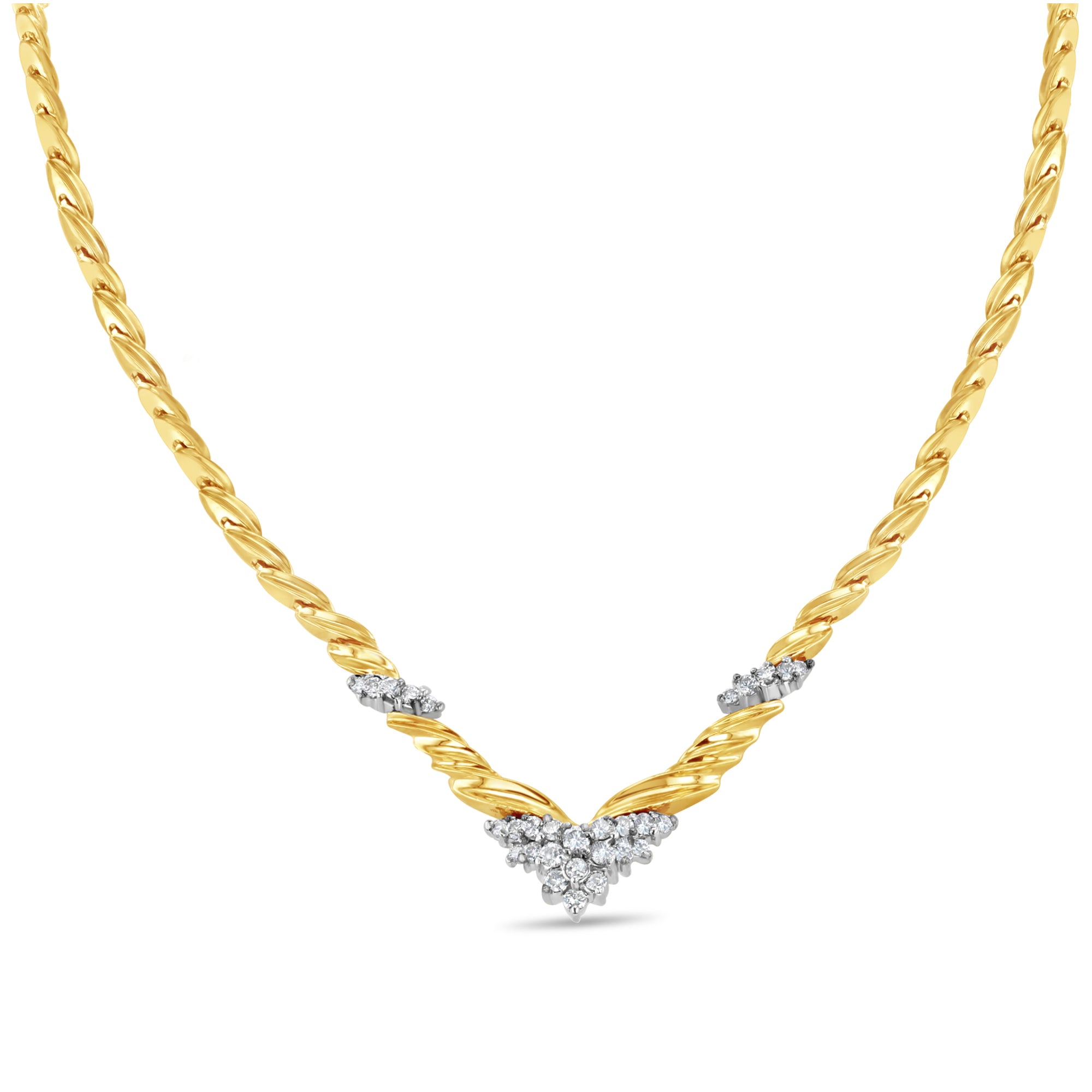 V-Shaped Two-Tone Diamond Vintage Style Necklace - Elegant Jewelry for Women, Perfect for Weddings, Parties & Special Occasions