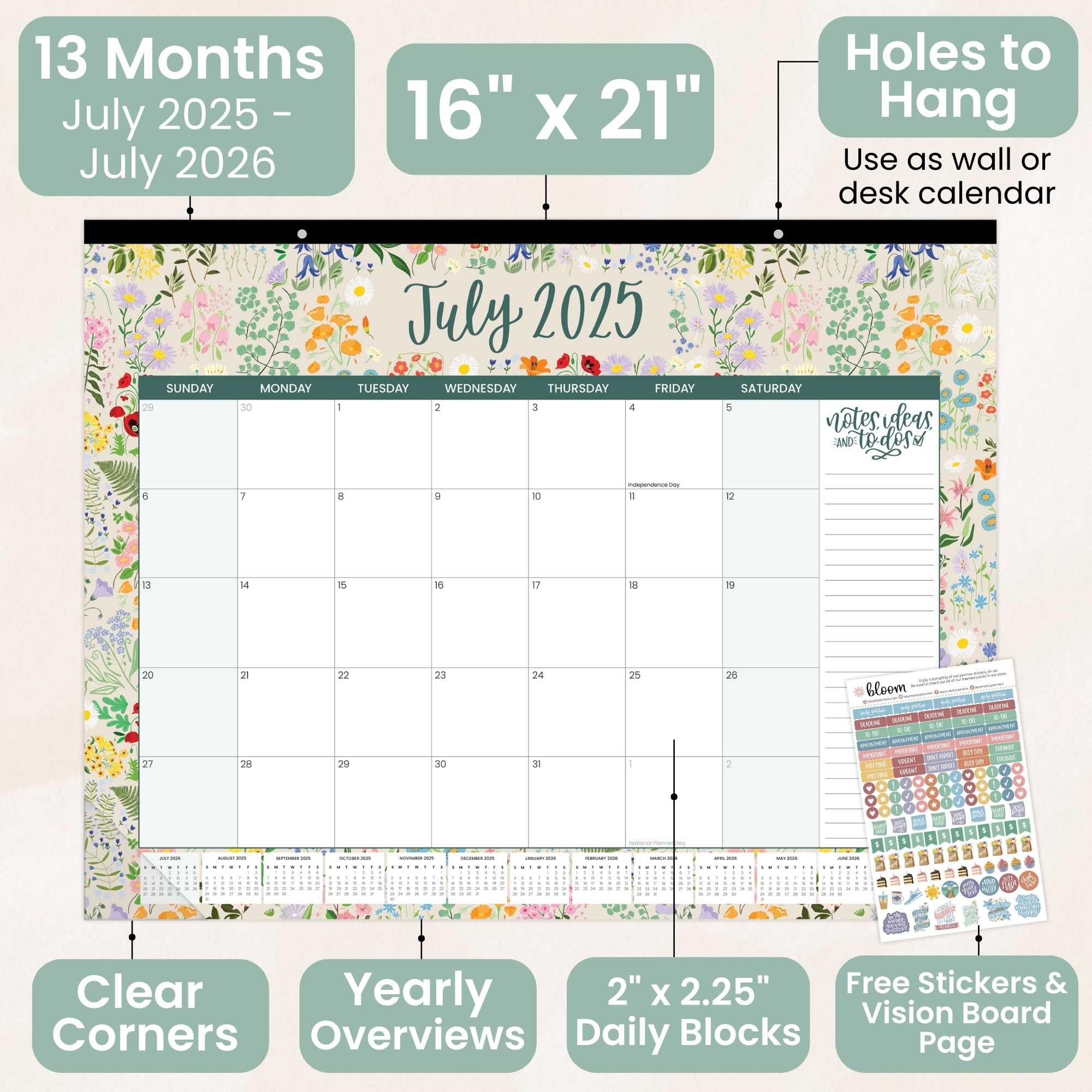 Bloom 2025-2026 Academic Year Wall Calendar (July 2025-July 2026) - 21