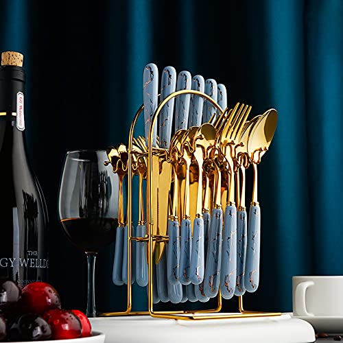 24-Piece Stainless Steel Silverware Set with Ceramic Handle - 304 Stainless Steel Forks, Spoons & Knives - Elegant Dinnerware Cutlery Set for Home, Restaurant & Party (Red)