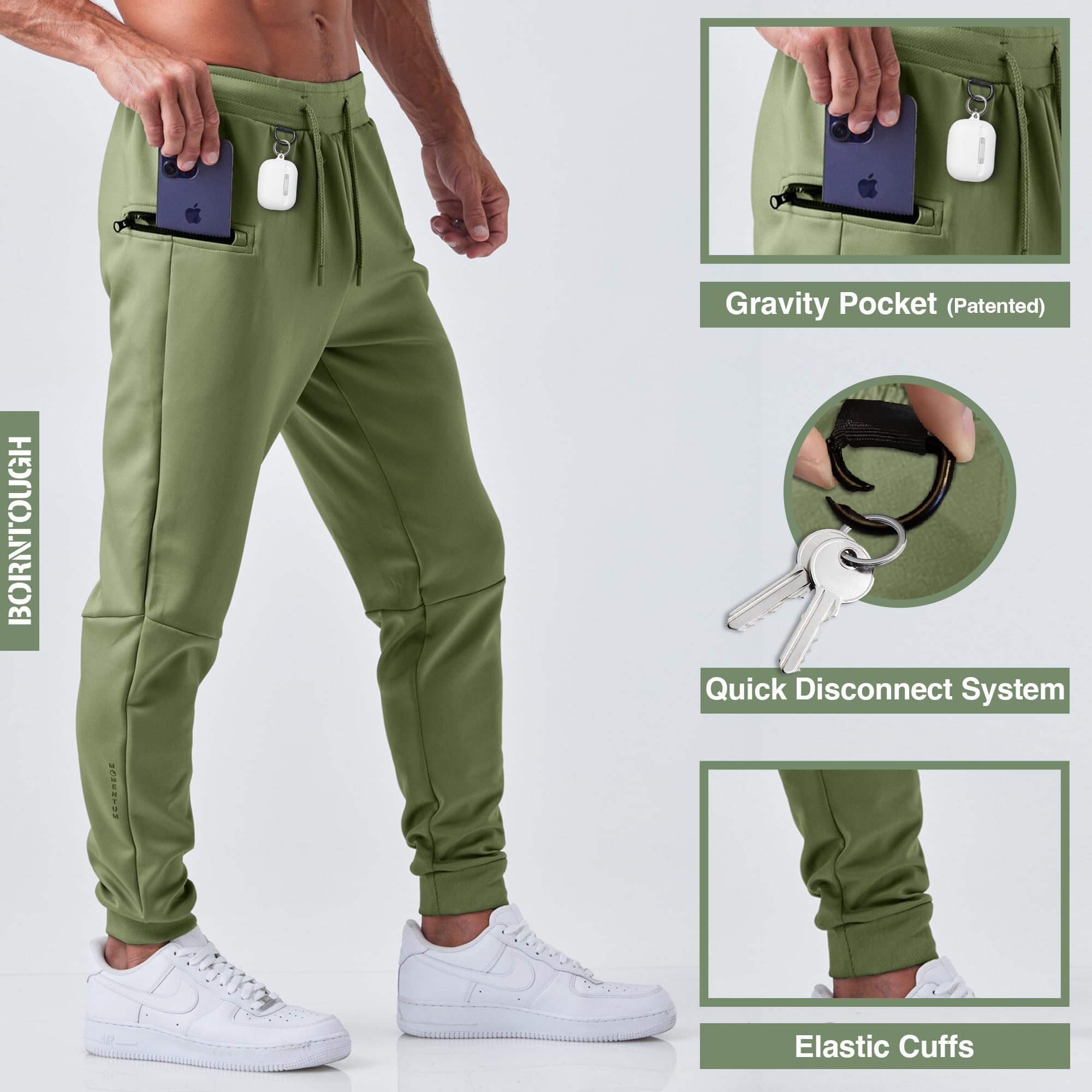 Born Tough Men's Workout Joggers - Tapered Gym Pants with Zipper Pockets for Bodybuilding, Running & Training | Durable Athletic Sweatpants for Gym, Jogging & Casual Wear