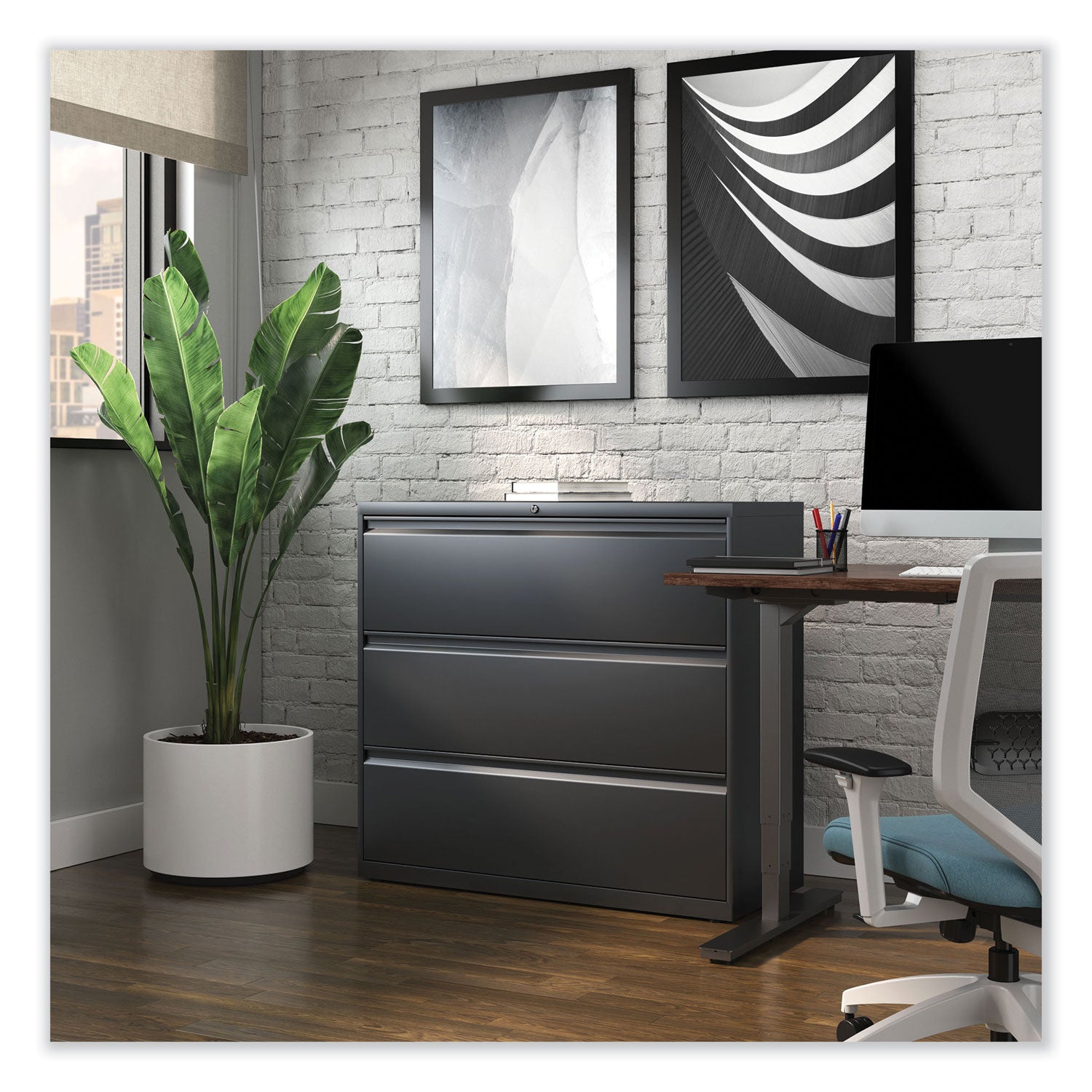 Alera® 3-Drawer Lateral File Cabinet - Legal/Letter/A4/A5 Size - Charcoal (42
