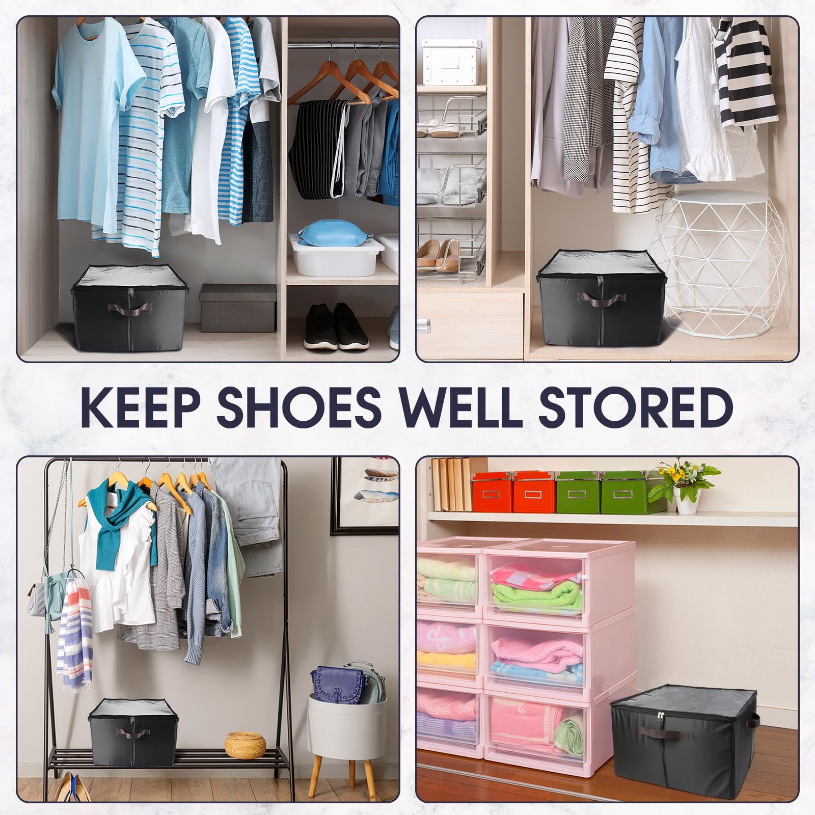 Berlune 2-Pack 40 Pair Shoe Storage Organizer - Collapsible Closet Shoe Boxes with Clear Cover & Adjustable Dividers | Space Saving Shoe Rack for Bedroom, Entryway & Closet Organization (Black)