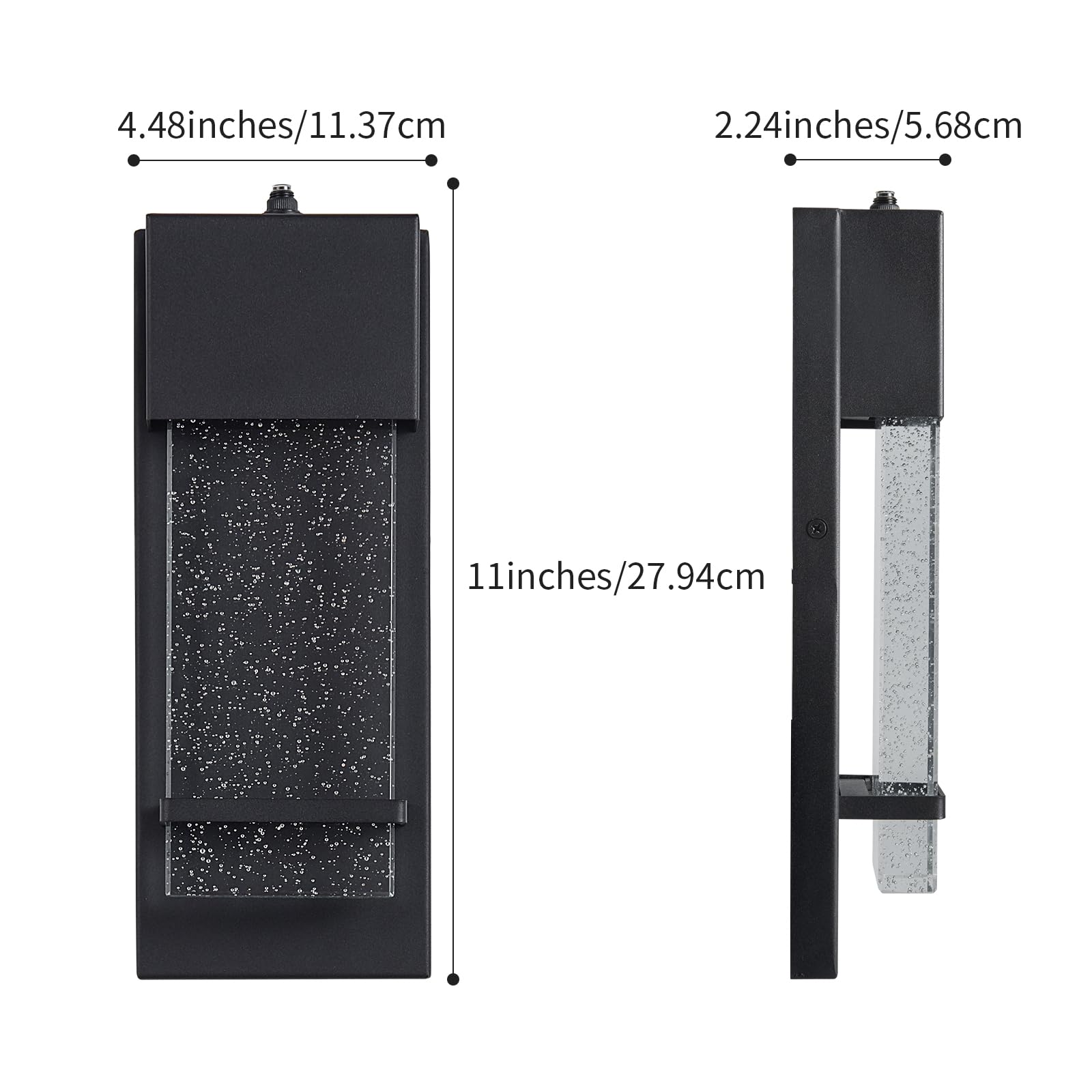 Yisuro Dusk to Dawn LED Porch Lights - 2 Pack Black Exterior Wall Light Fixture with Crystal Bubble Glass, Modern Outdoor Lantern for House Entryway, Patio, Garage - Weatherproof & Energy Efficient for Home Security & Curb Appeal