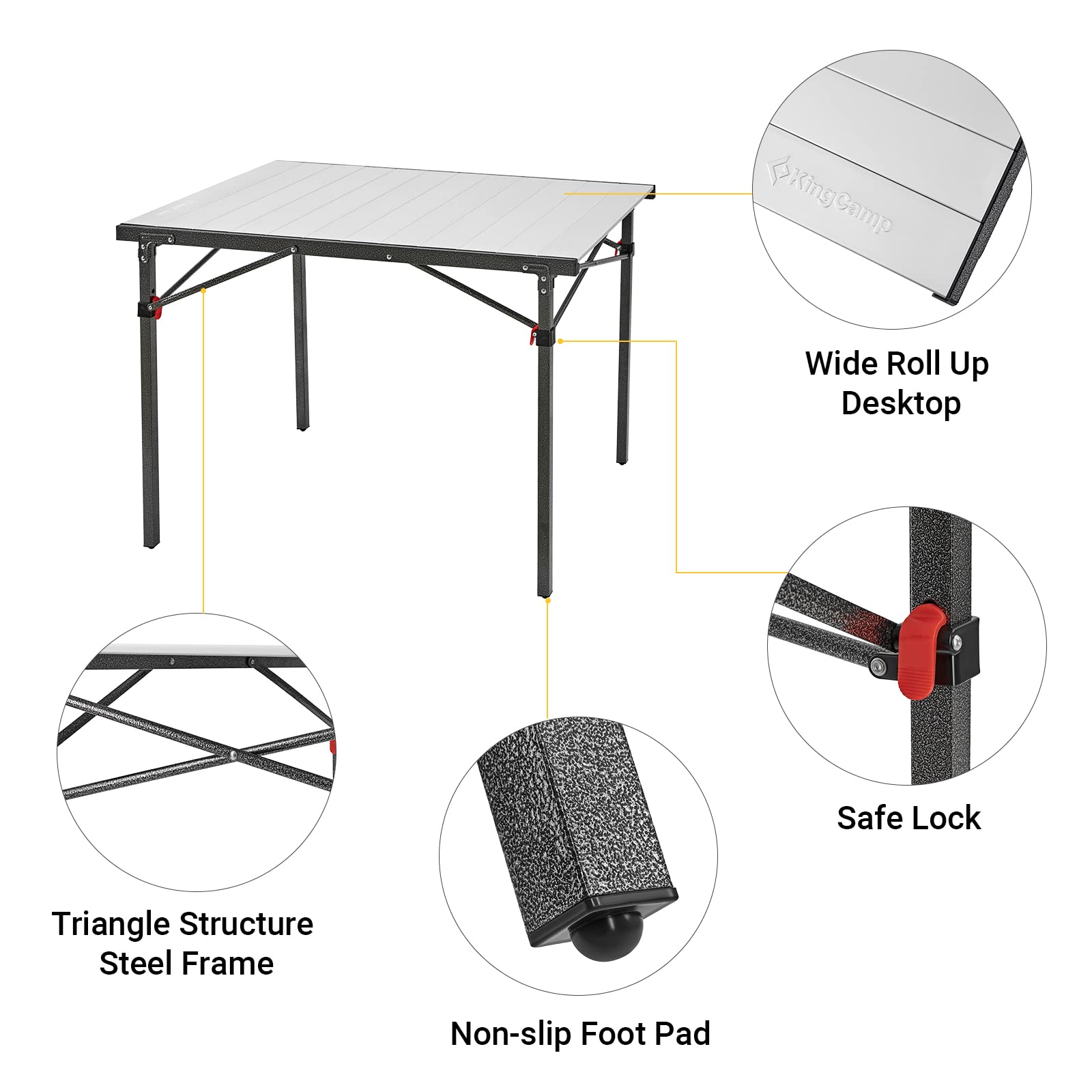 KingCamp Folding Camping Table - Aluminum Roll-Up Camp Table for 6-8 People, Heavy Duty 180 LBS Capacity, Portable Outdoor Picnic Table with Carry Bag - Perfect for Camping, Backyard BBQ, Beach Parties & Tailgating