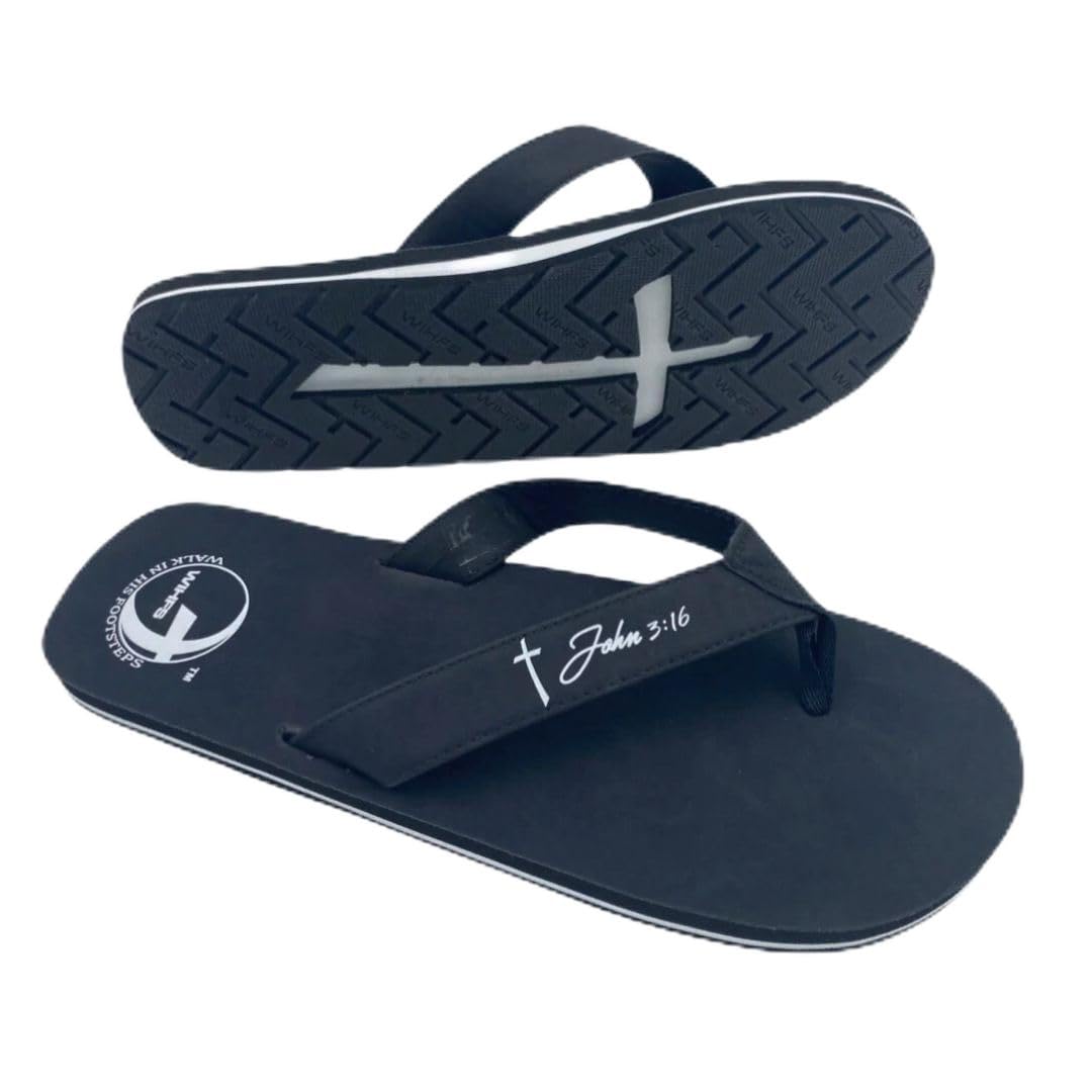 **Men's Christian Flip Flops with John 3:16 - Jesus Sandals for Church & Beach**
