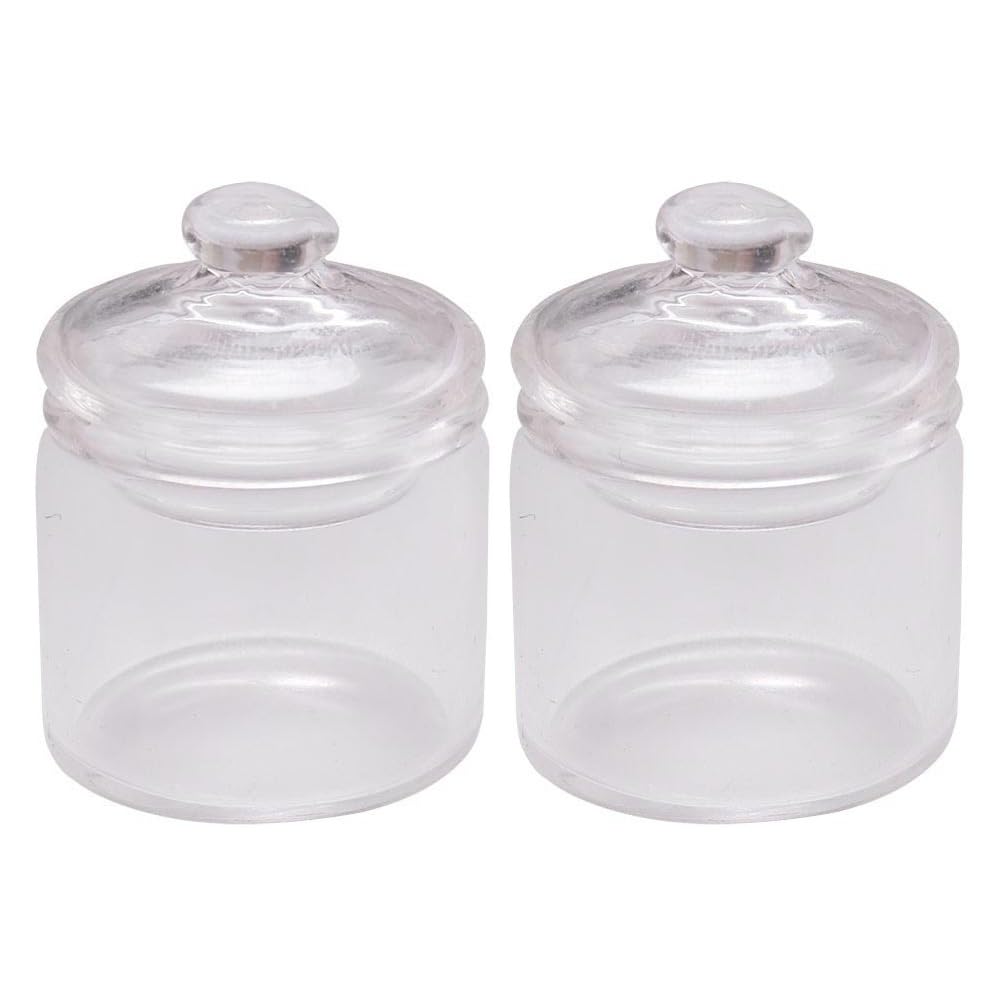 Mini Clear Glass Apothecary Jars - 1:12 Scale Dollhouse Accessories, Elegant Candy Buffet Display Canisters for Wedding, Party & Home Decor (2-Piece Set) - Perfect for Miniature Displays, Candy Storage, and DIY Craft Projects