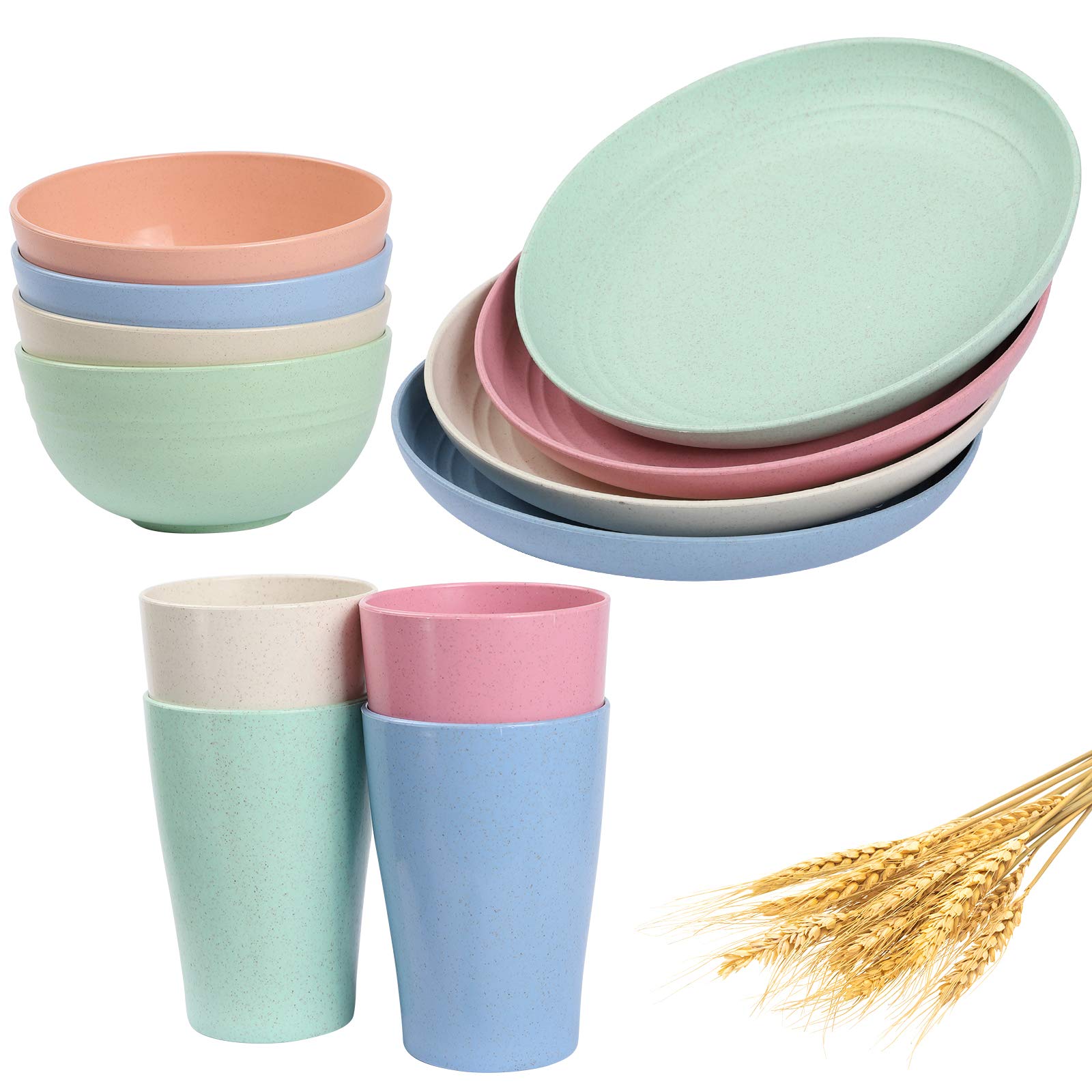 Eco-Friendly Wheat Straw Dinnerware Set (12pcs) - Unbreakable, Microwave & Dishwasher Safe Bowls, Plates & Cups - Lightweight, Reusable for Home, Picnics & Outdoor Dining