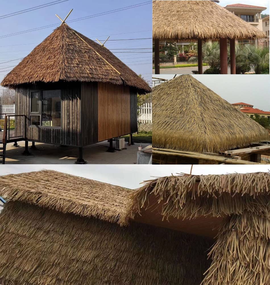 Fireproof Plastic Thatch Roof Tiles - 20pcs Fake Straw Thatch for Pavilion & Outdoor Decor (Yellow23) - Perfect for Tiki Bars, Beach Parties, and Tropical Themed Events
