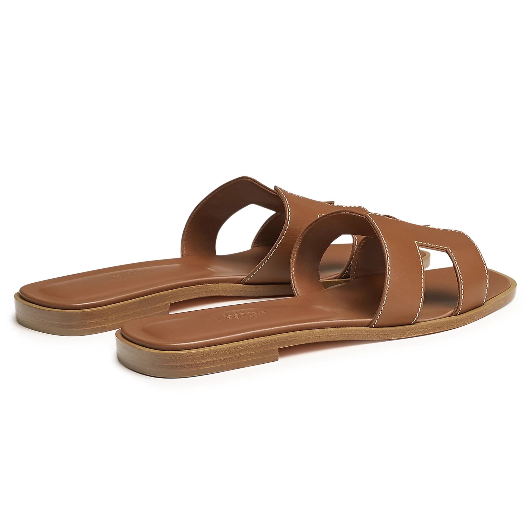 Hermès Paris Oran Gold Leather Sandals for Women - Luxury Designer Flat Slides for Summer, Beach & Casual Outfits