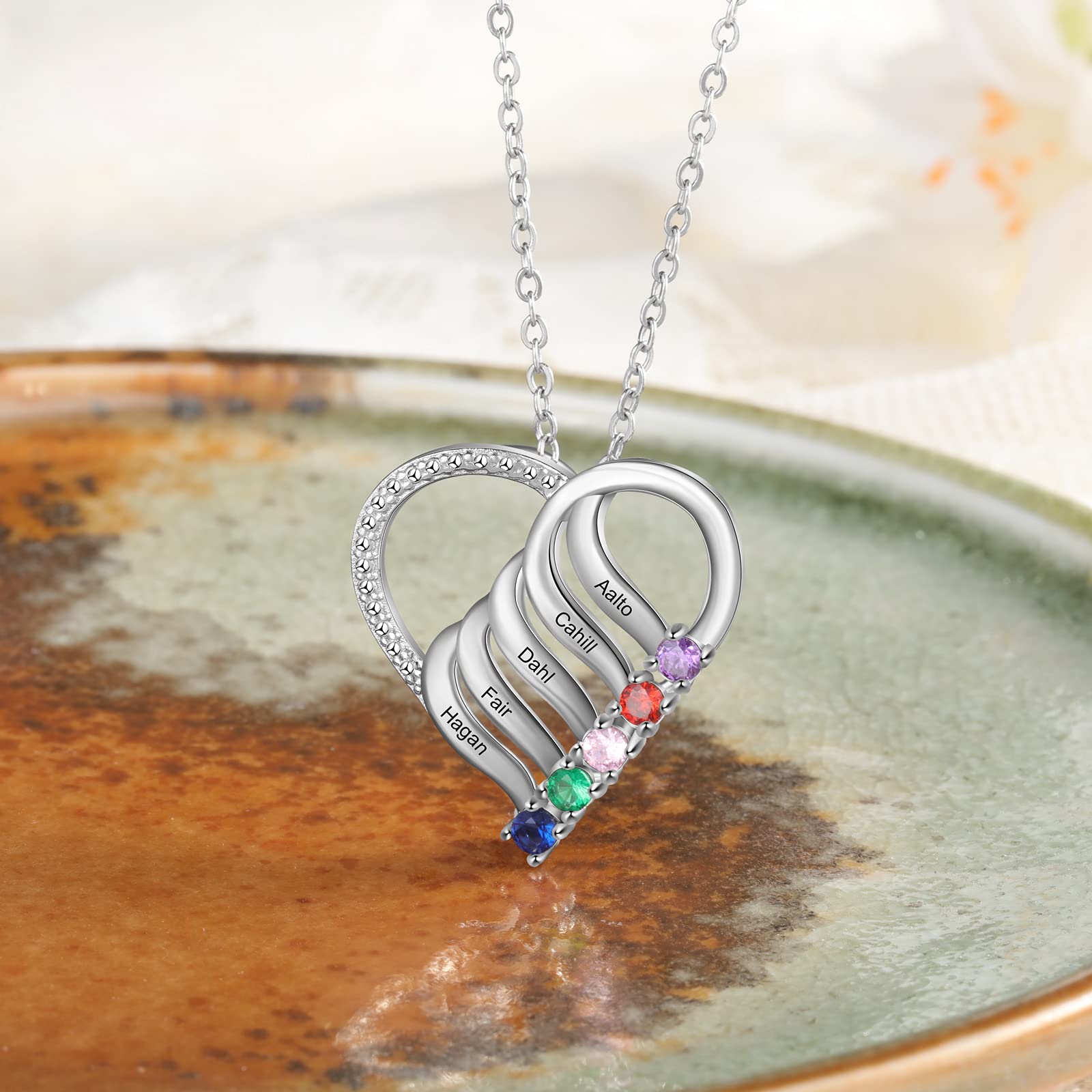 Personalized Mother's Necklace with Birthstones - Custom Name Pendant for Women | Birthday Gift for Mom & Daughter