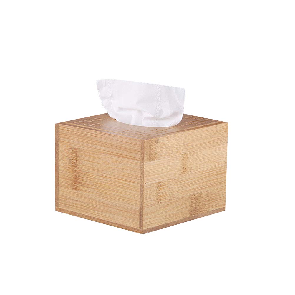 1pc Square Bamboo Tissue Box Cover - Wooden Napkin Holder for Home, Office, Hotel & Car - Desktop Paper Box Organizer - Perfect for Living Room, Bathroom, Dining Table & Vehicle Console (Size S)