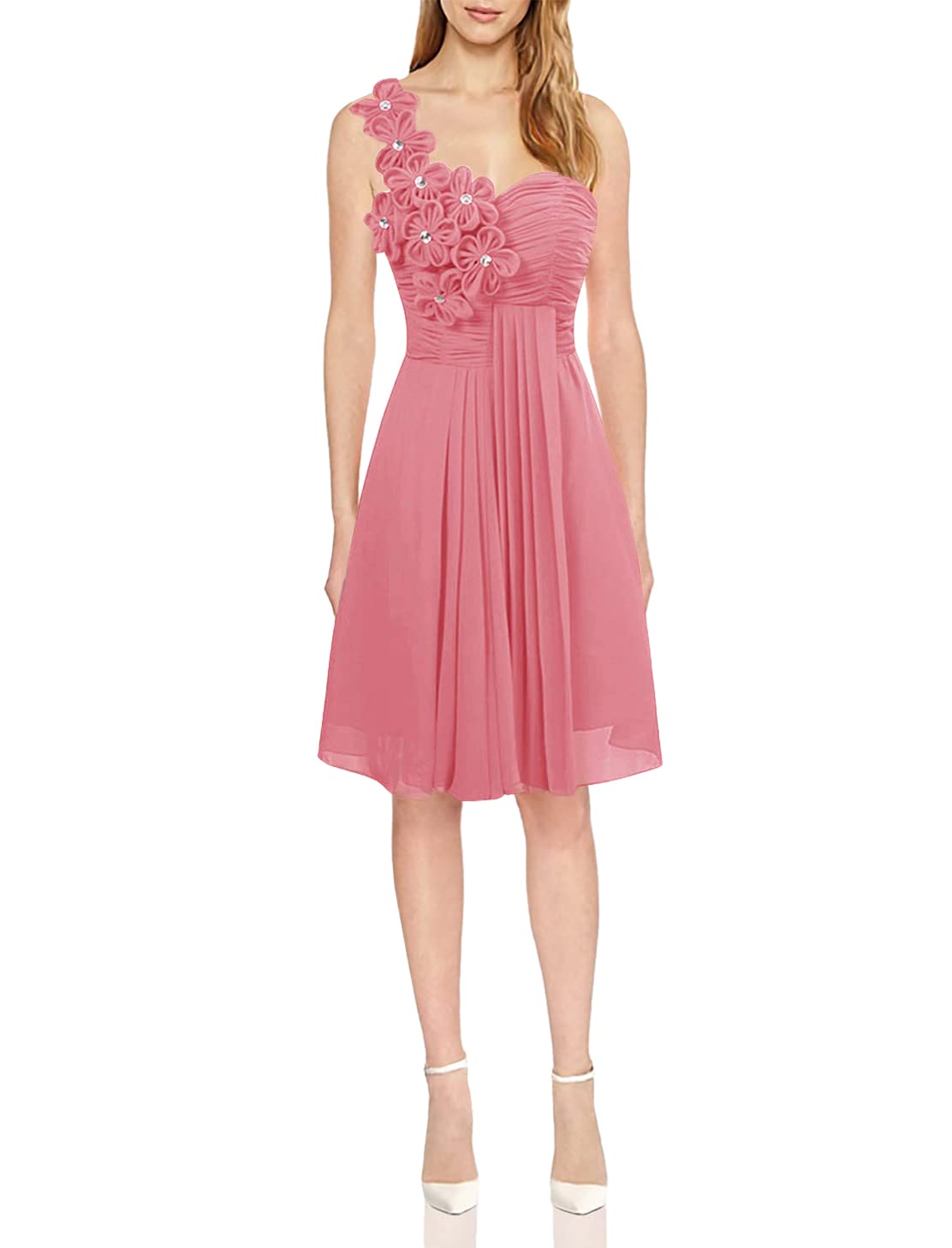 Elegant One Shoulder Chiffon Bridesmaid Dress for Prom & Evening Parties
