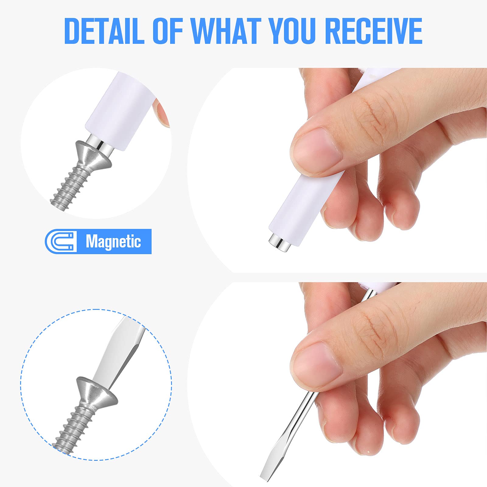 Honoson 10-Piece Magnetic Pocket Screwdriver Set - Mini Slotted Screwdrivers with Pocket Clips for Mechanical & Electrical Repairs (White) - Perfect for DIY, Home Improvement, and Professional Tool Kits