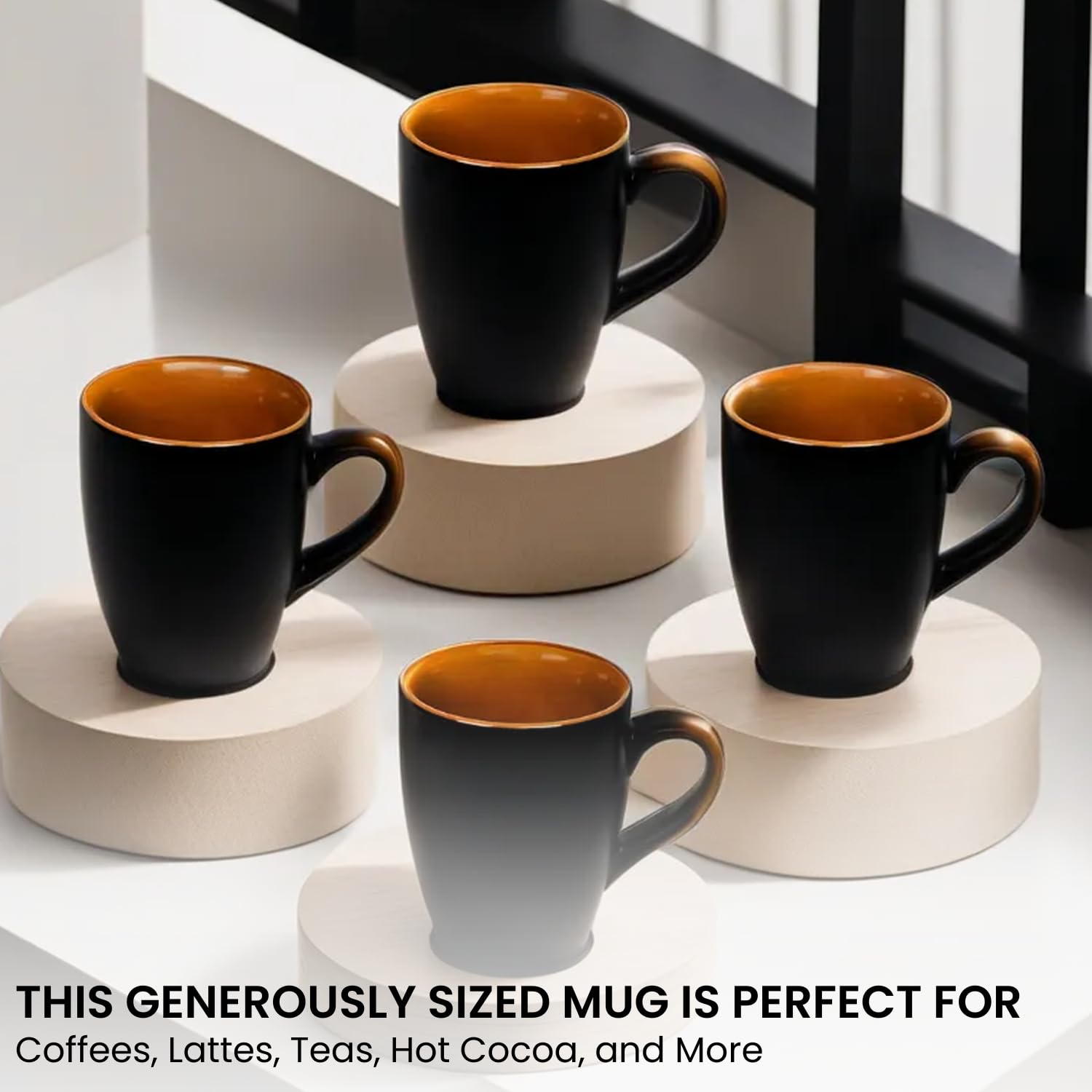 Premium Ceramic Coffee Mugs Set of 6 - 275ml Black Matte Finish - Microwave & Dishwasher Safe - Food Grade - Perfect for Home, Office or Gift Giving