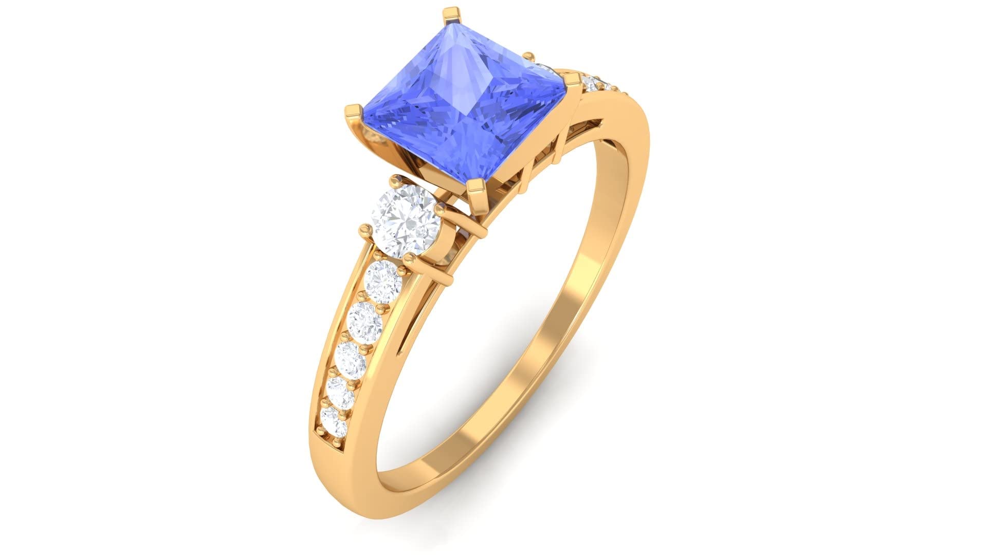 1 CT Tanzanite & Diamond Engagement Ring for Women - 5mm Princess Cut Blue Tanzanite Solitaire Ring in 14K Solid Gold - Perfect for Proposals, Anniversaries & Special Occasions