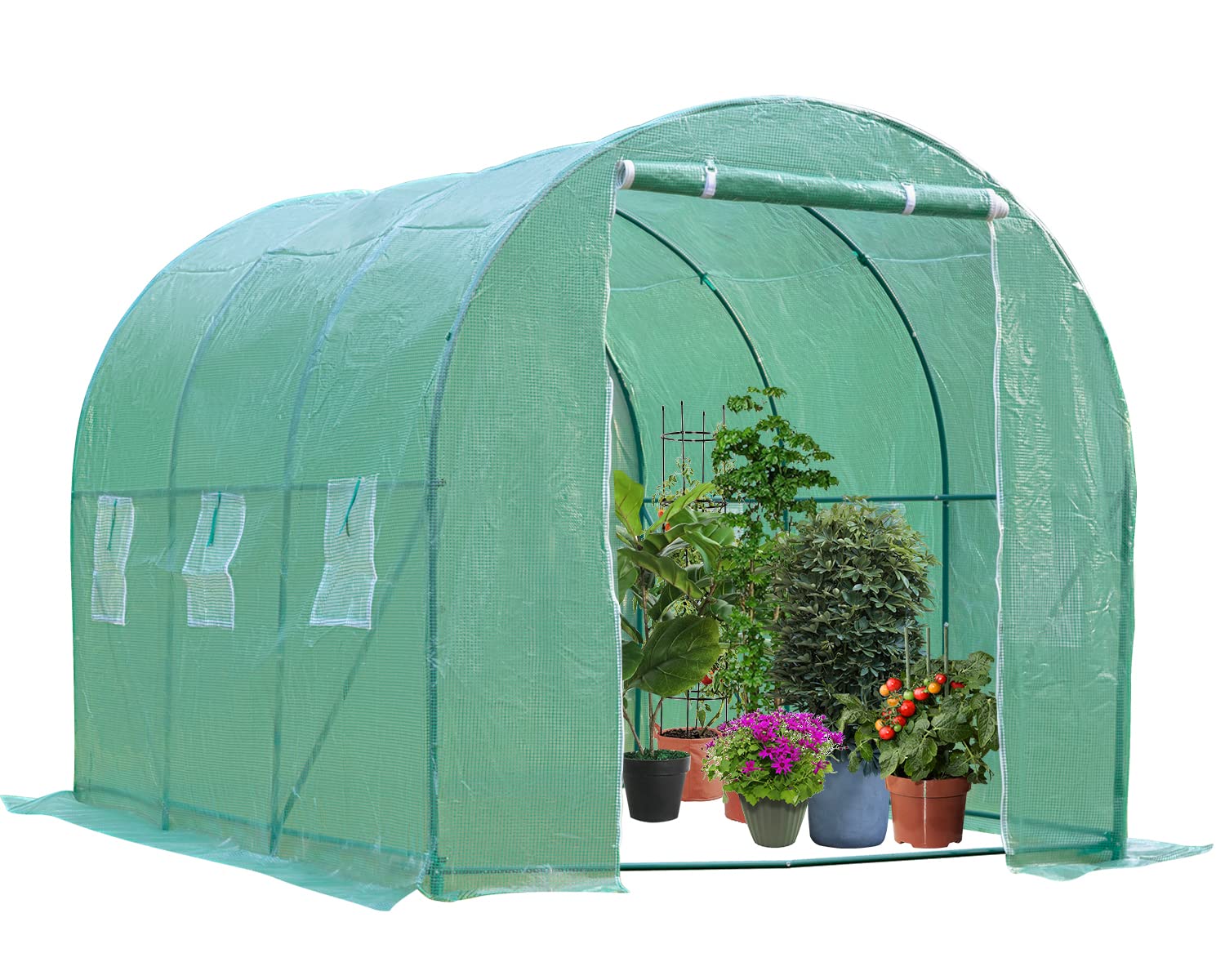 10'x7'x7' Large Walk-in Portable Greenhouse for Outdoor Gardening - Durable Plastic Greenhouse with Observation Windows & Roll-Up Door - Perfect for Seed Starting, Plant Protection & Backyard Gardening