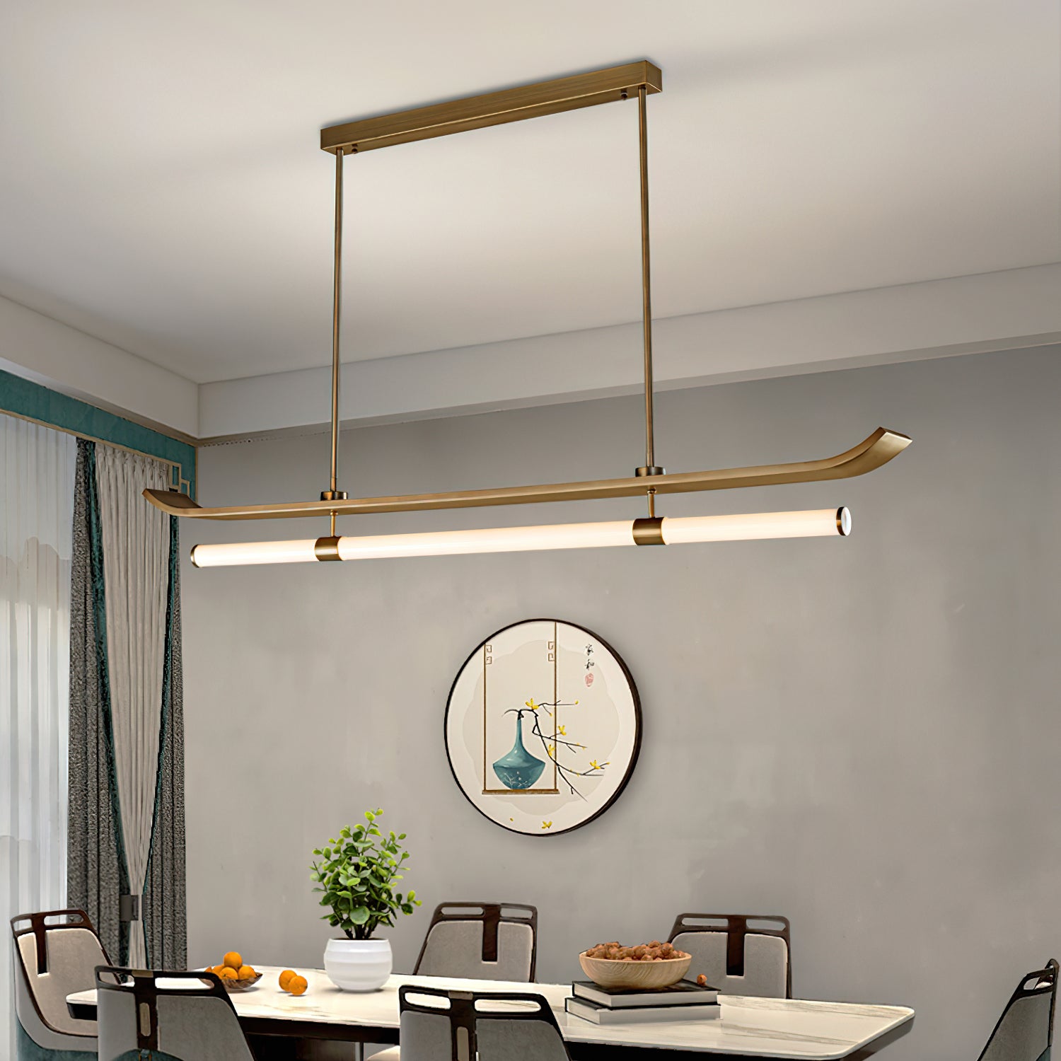 Modern Mondrian Linear Pendant Light - Geometric Art Deco Ceiling Fixture for Dining Room, Kitchen Island & Living Room Decor
