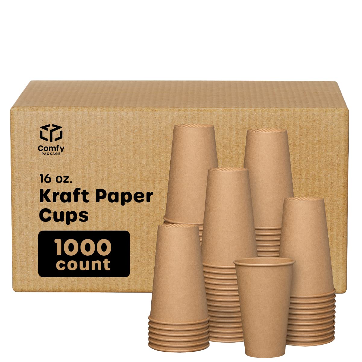 Eco-Friendly 16 oz Kraft Disposable Paper Coffee Cups - Case of 1000 Unbleached Brown Hot Drink Cups for Coffee Shops, Offices, and Catering Events