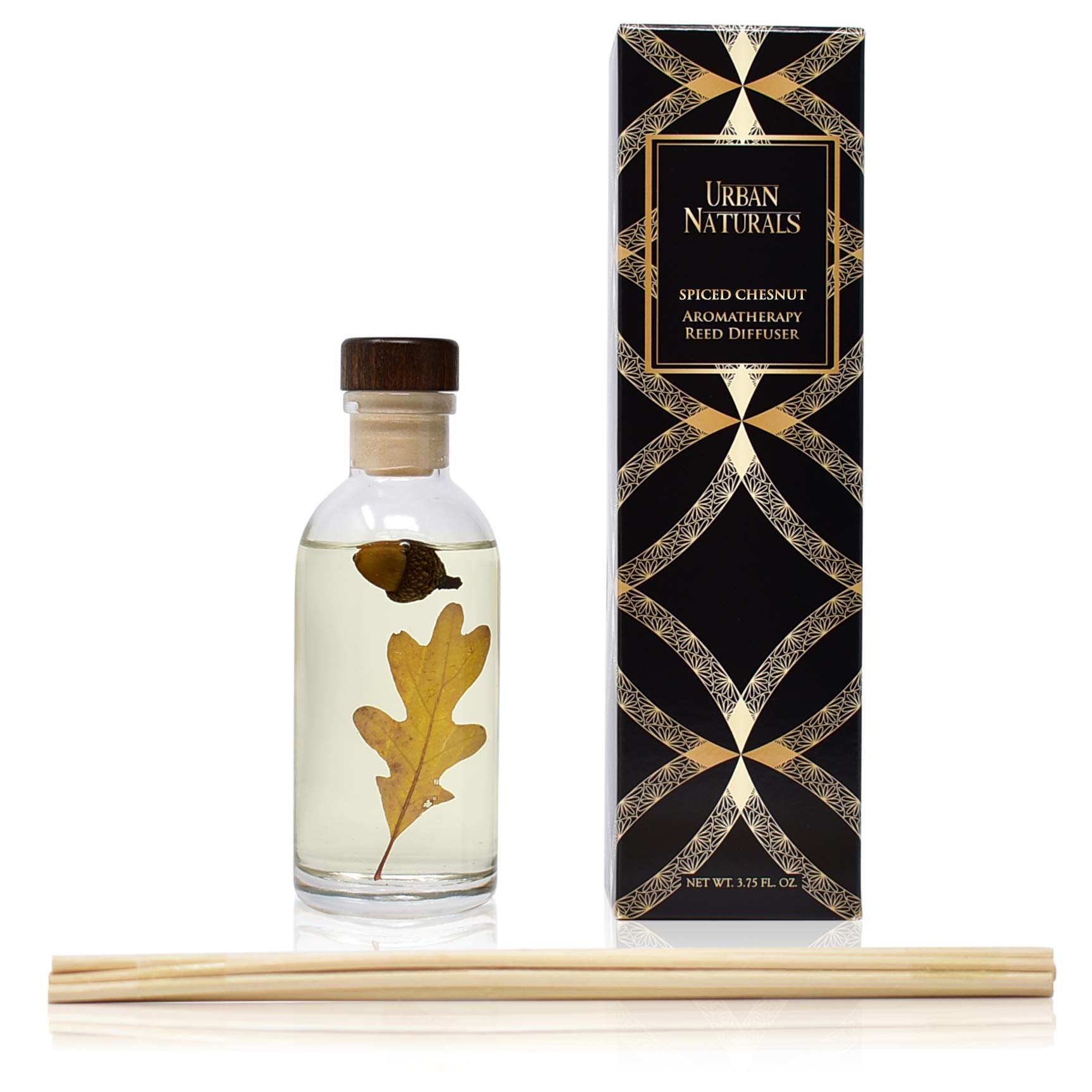 Urban Naturals Spiced Chestnut Reed Diffuser Set with Essential Oil - Autumn Scent of Chestnut, Cinnamon & Cedar - 3.75oz Home Fragrance - Made in USA | Perfect for Fall Decor, Cozy Living Room & Thanksgiving Gifts