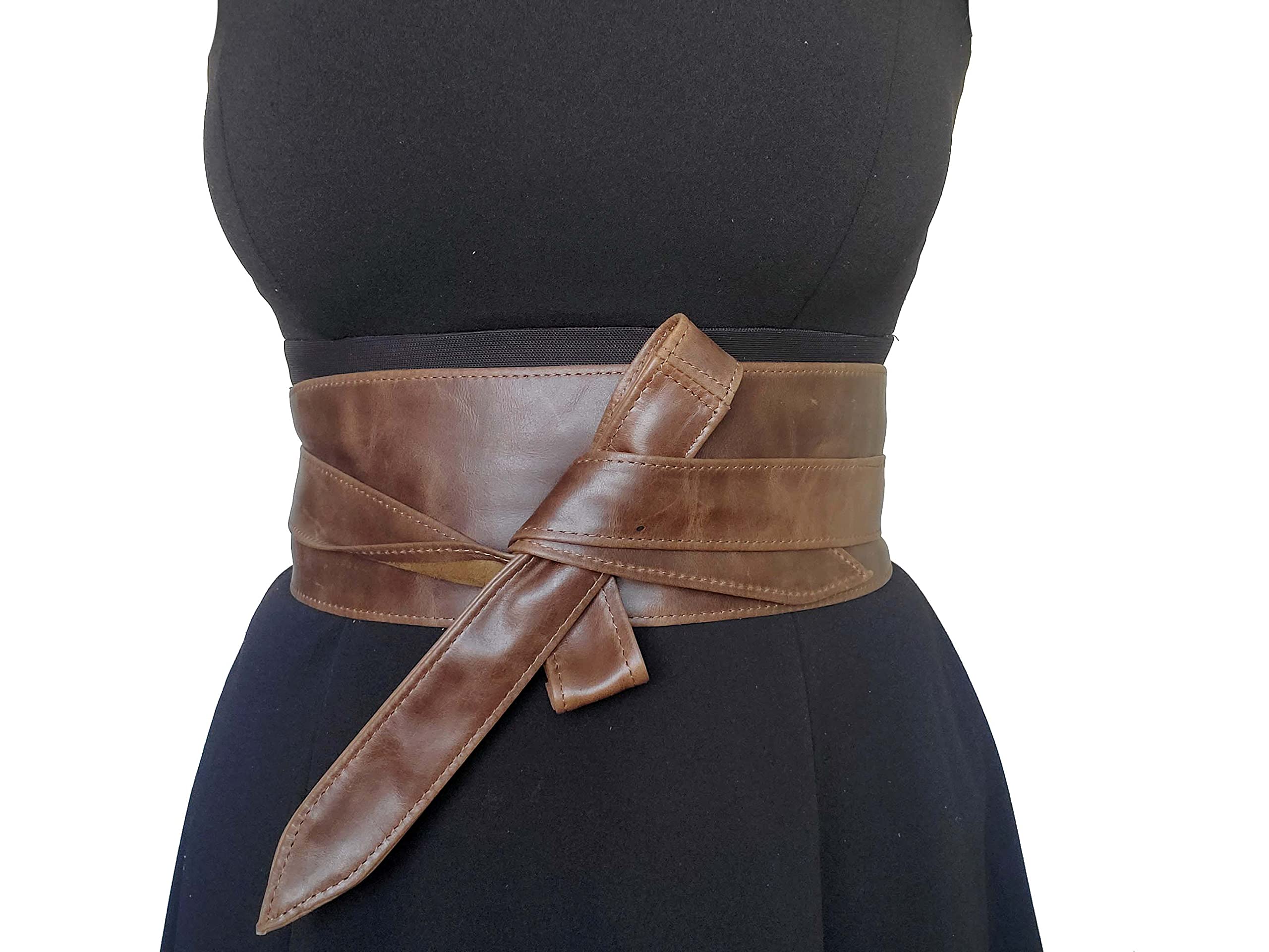Fgalaze Brown Leather Wrap Belt for Women - Stylish Fashionable Obi Belt with Adjustable Buckle - Perfect for Dresses, Coats & Casual Outfits