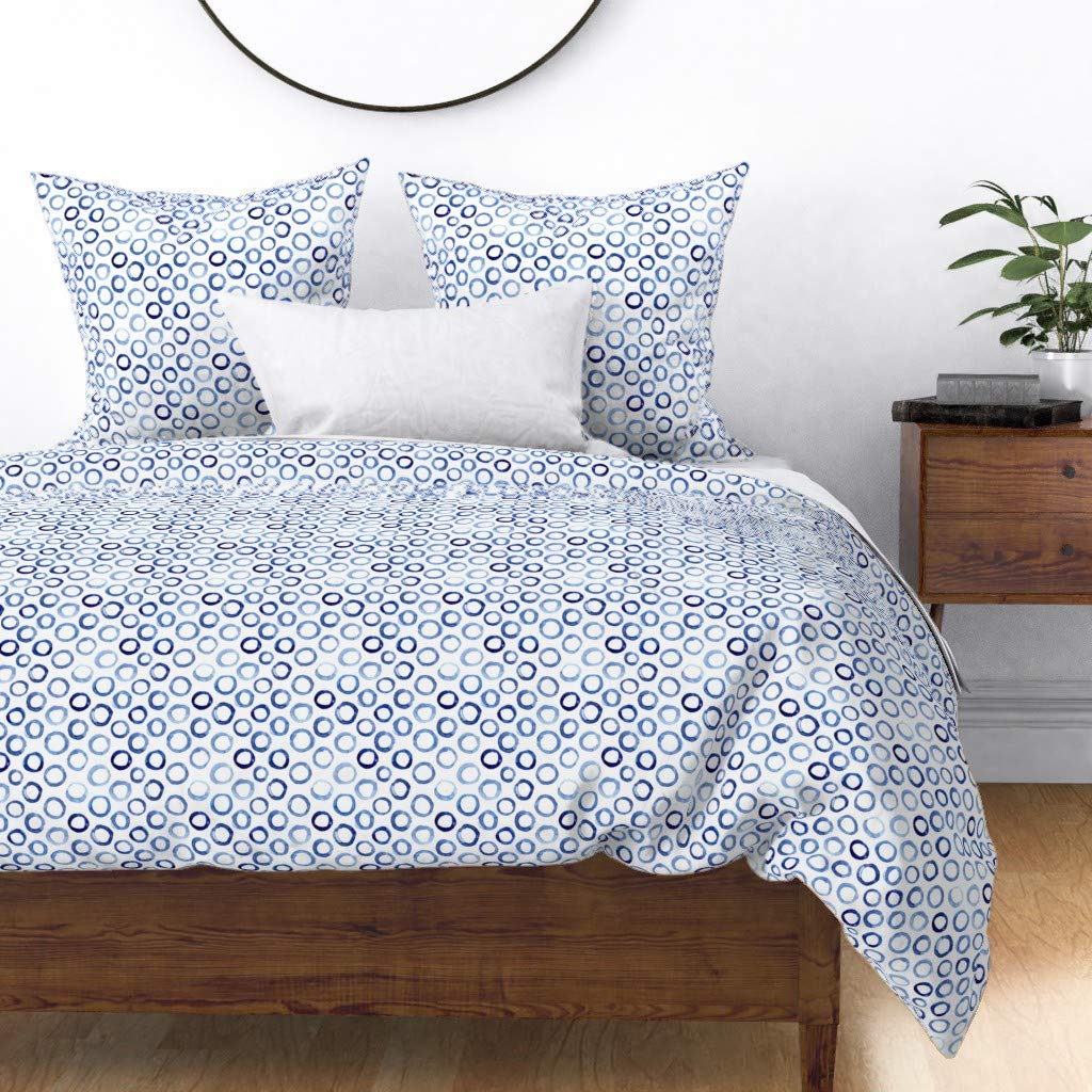 Soft Cotton Sateen Duvet Cover Set - Twin Size Blue Watercolor Circles Abstract Geometric Design | Minimalist Bedroom Decor & Modern Kitchen Aesthetic | Perfect for Guest Rooms & Cozy Home Styling
